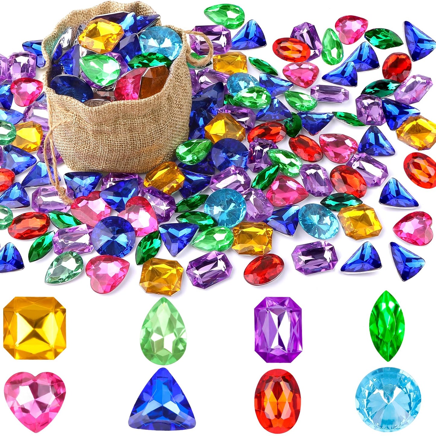 Vellibring Pirate Treasure Gems – 180 Acrylic Bling Jewels With Drawstring Bag