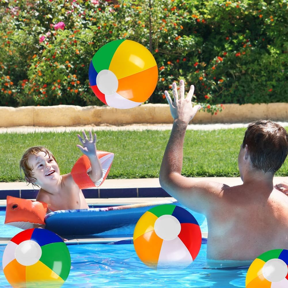 Vellibring 12 Pack 12" Rainbow Beach Balls – Bulk Pool Toys for Summer Fun