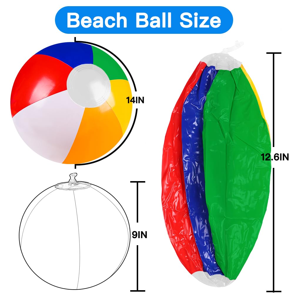 Vellibring 16 Pack 12-Inch Summer Inflatable Rainbow Beach Balls for Pool and Beach | Water Games Toys