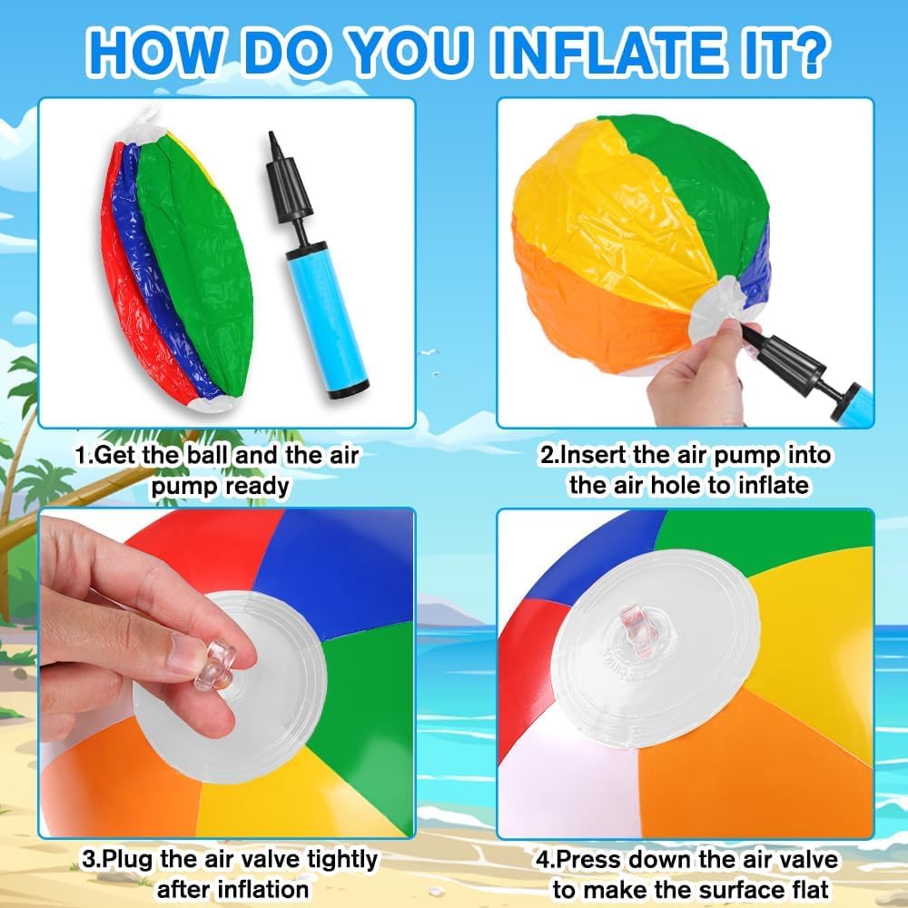 Vellibring 12 Pack 12" Rainbow Beach Balls – Bulk Pool Toys for Summer Fun