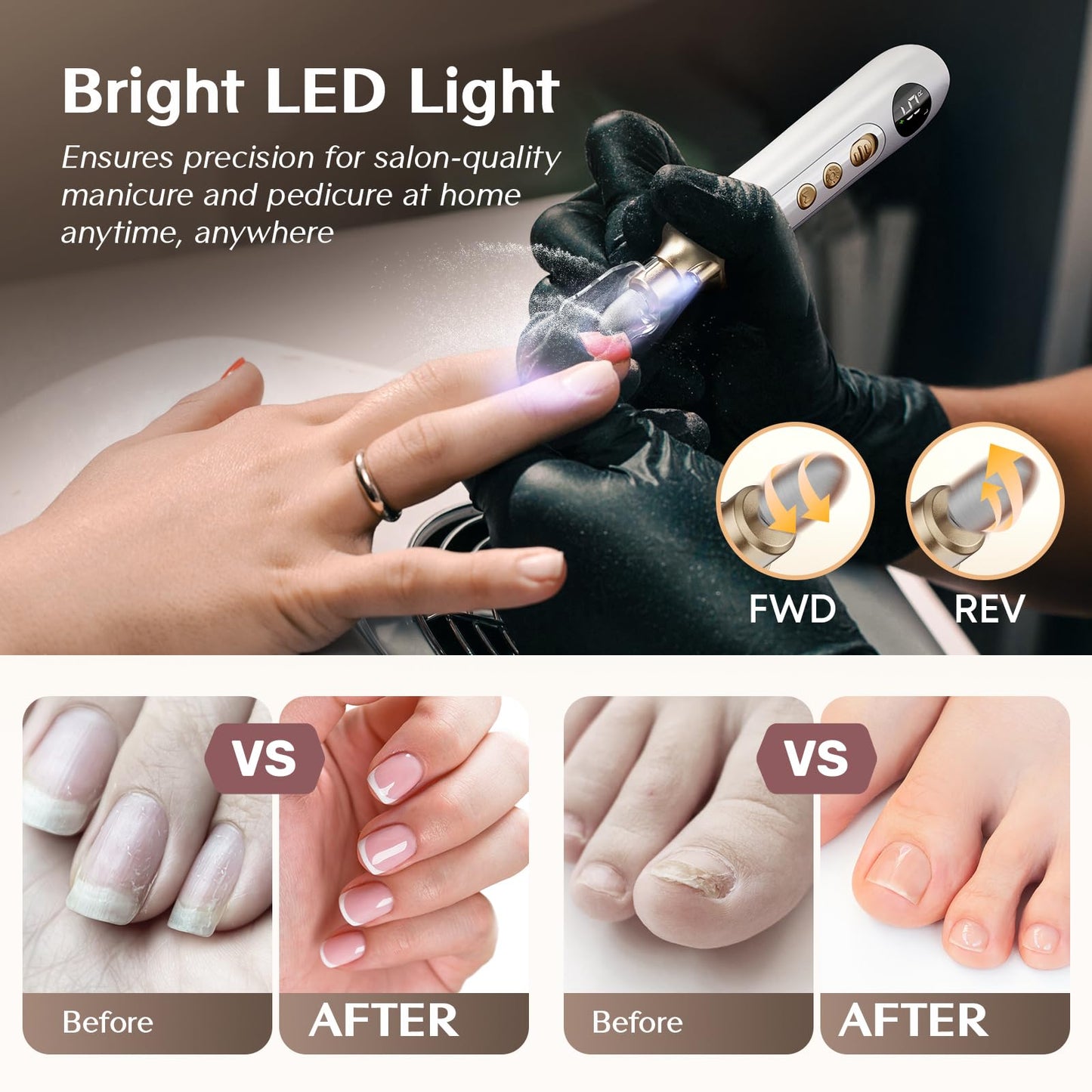 Velnail Cordless Nail Drill Kit – 15-Speed Brushless Electric Nail File for Manicure & Pedicure