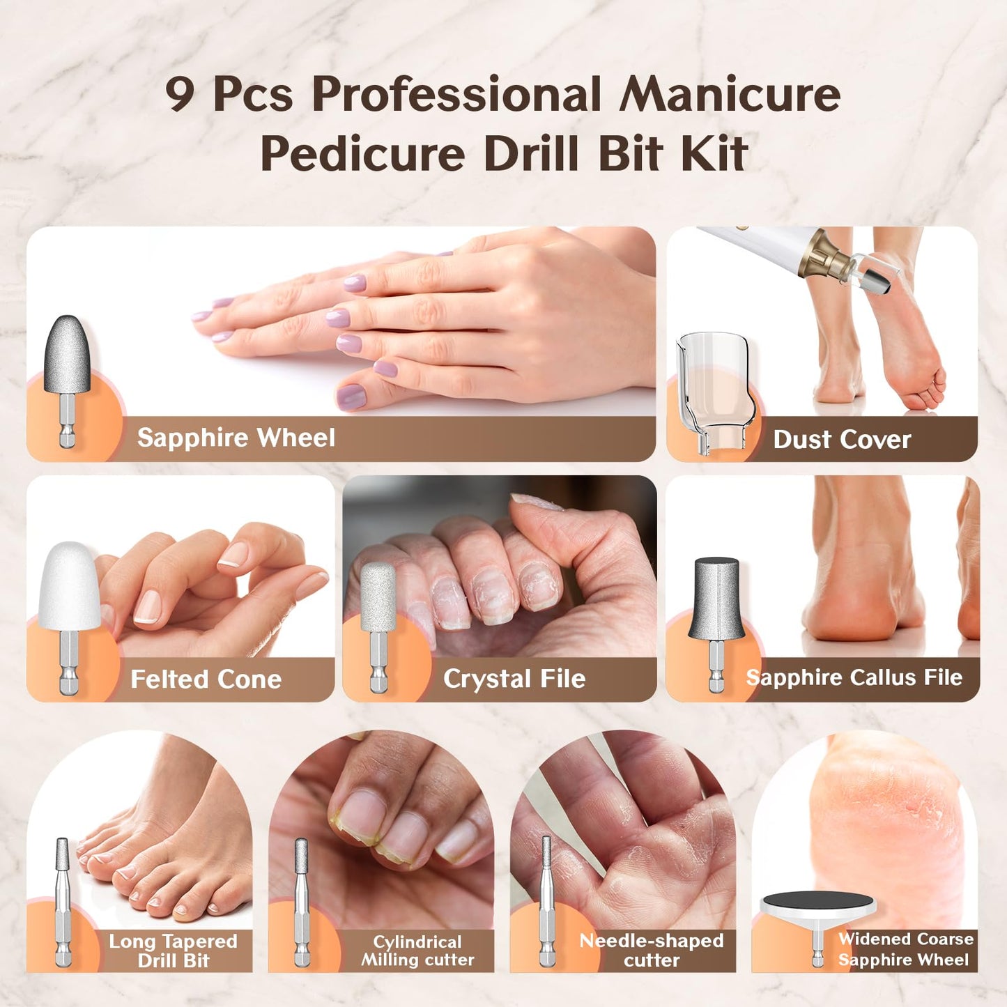 Velnail Cordless Nail Drill Kit – 15-Speed Brushless Electric Nail File for Manicure & Pedicure
