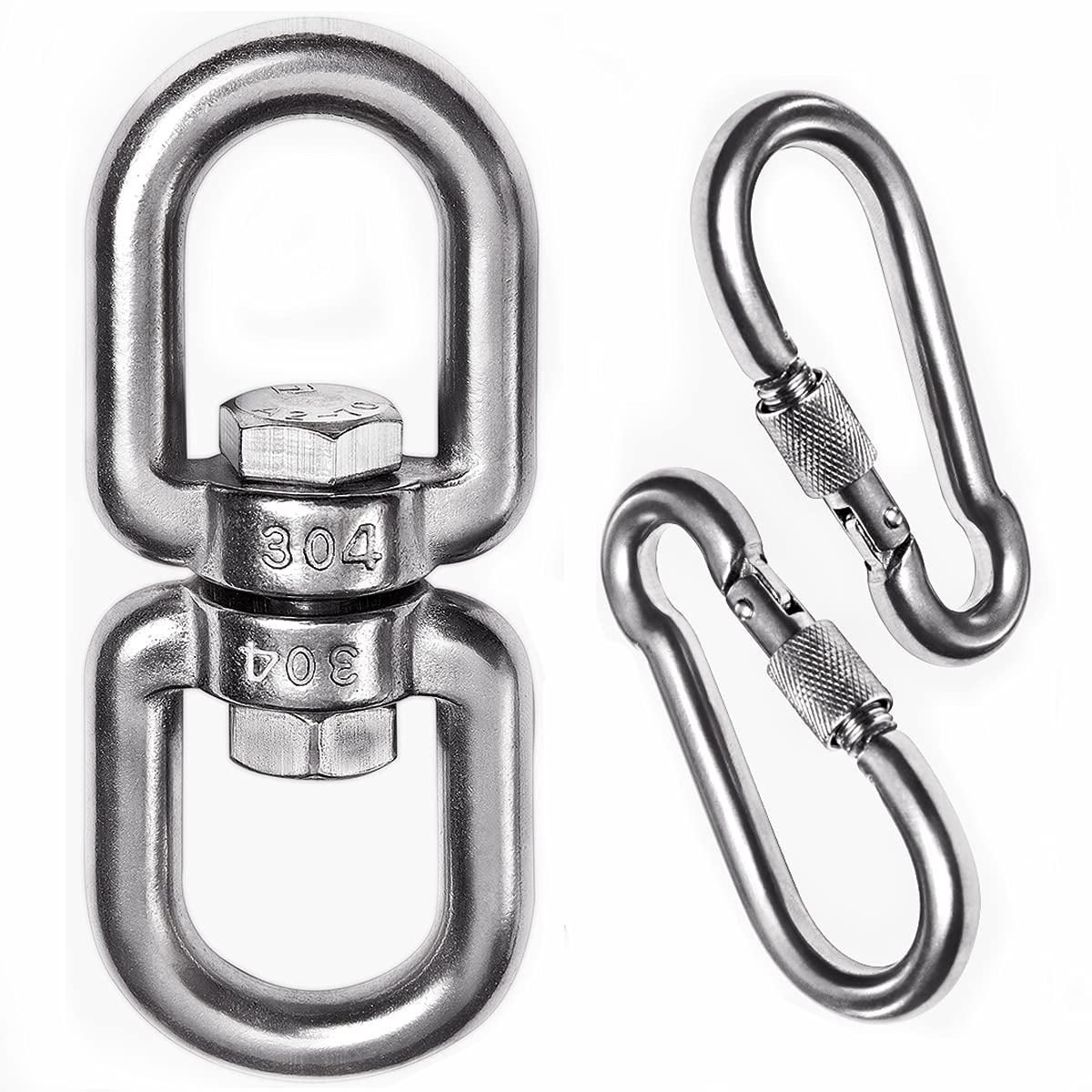 Velomill 2+1 Heavy Duty 304 Stainless Steel Swivel Ring with SUS304 Snap Hooks – Double Ended Eye Hook for Tree Swings, Hammocks, and More (M6)