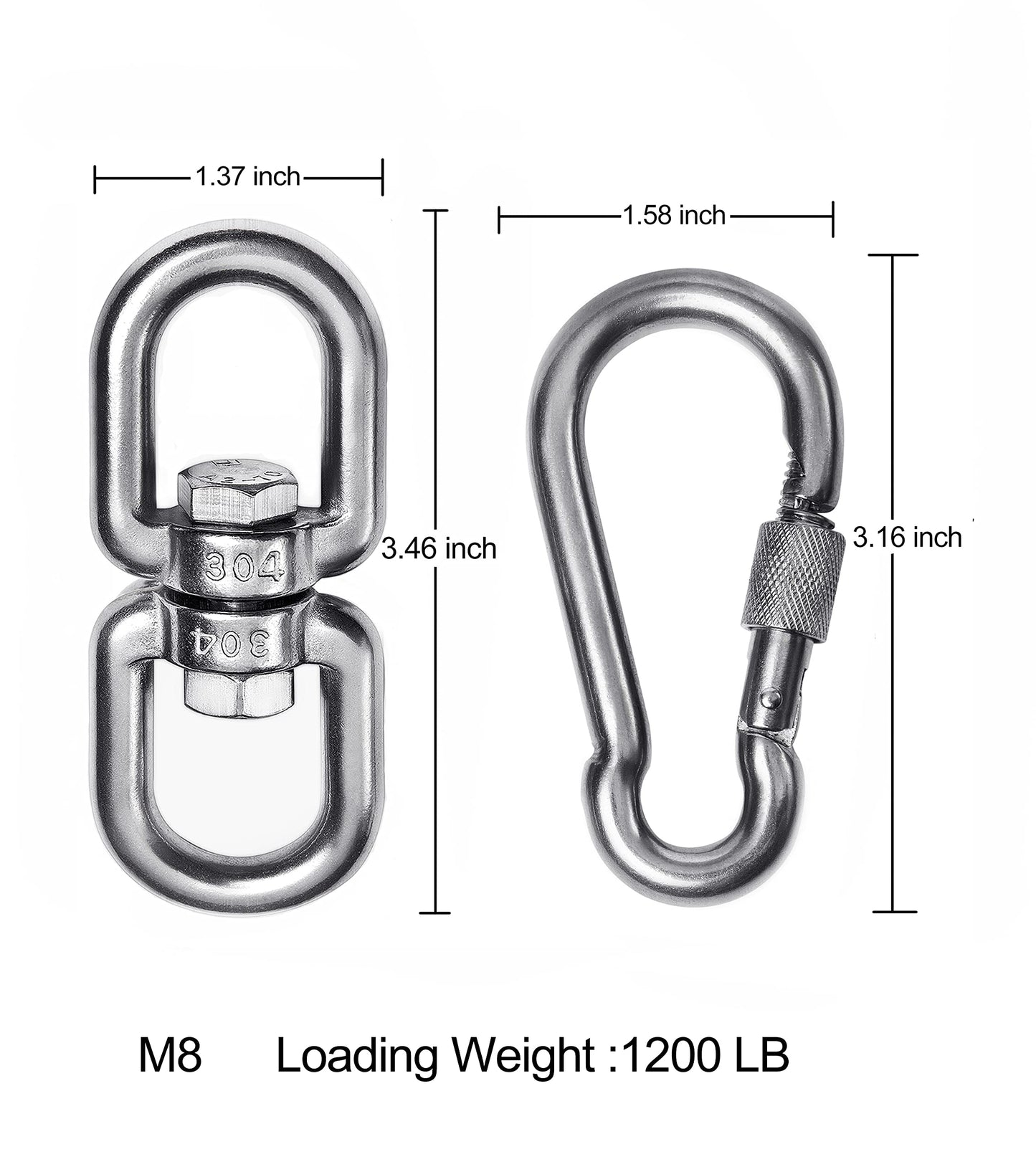 Velomill 2+1 Heavy Duty 304 Stainless Steel Swivel Ring with SUS304 Snap Hooks – 360° Rotation (M8)