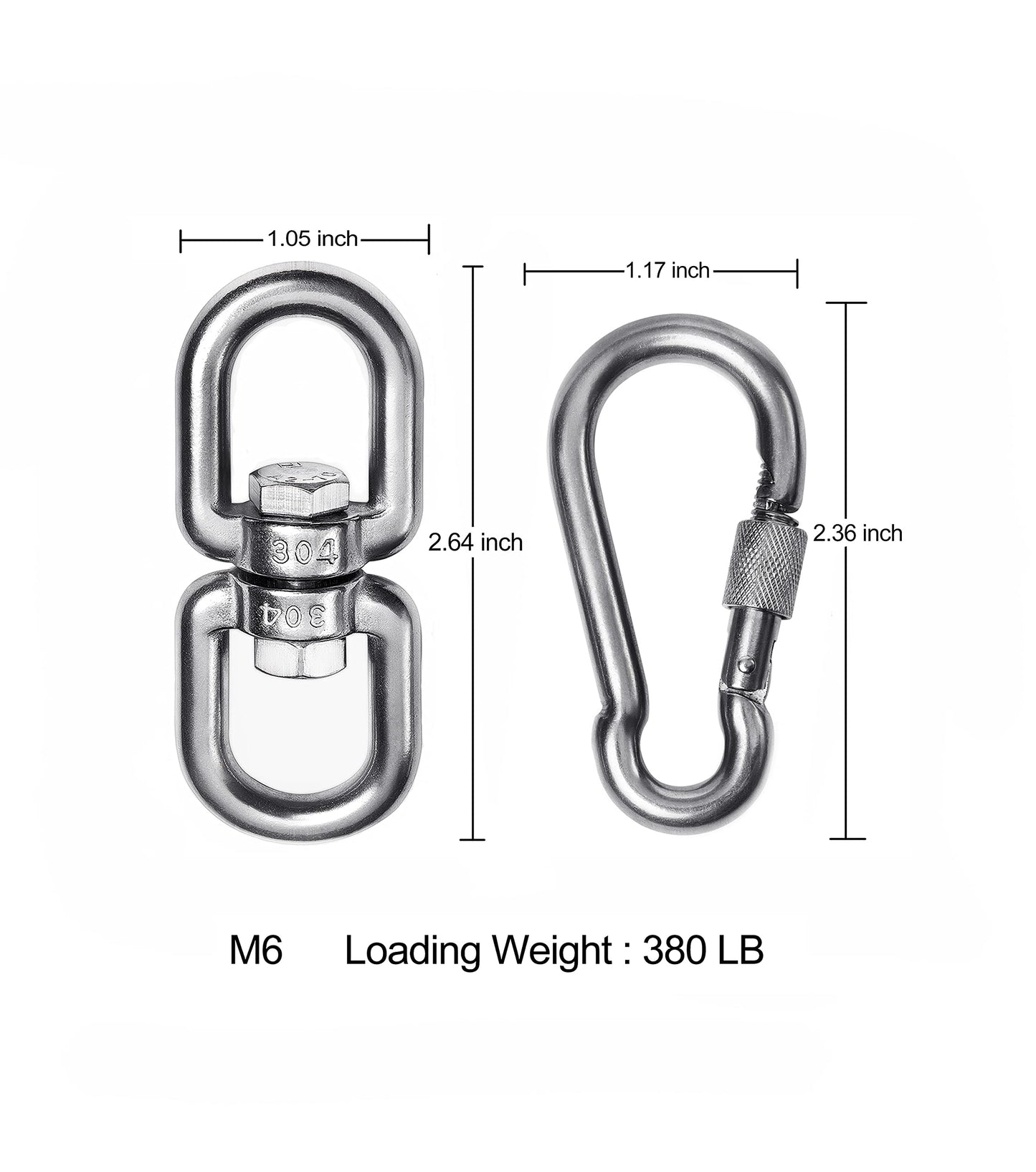 Velomill 2+1 Heavy Duty 304 Stainless Steel Swivel Ring with SUS304 Snap Hooks – Double Ended Eye Hook for Tree Swings, Hammocks, and More (M6)