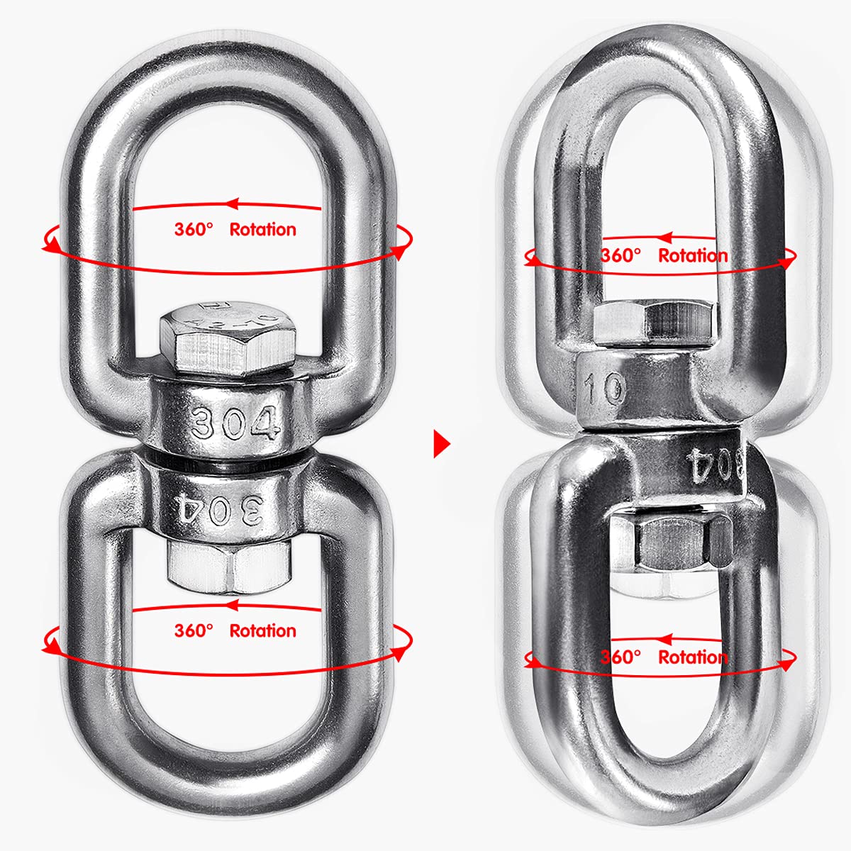 Velomill 2+1 Heavy Duty 304 Stainless Steel Swivel Ring with SUS304 Snap Hooks – Double Ended Eye Hook for Tree Swings, Hammocks, and More (M6)