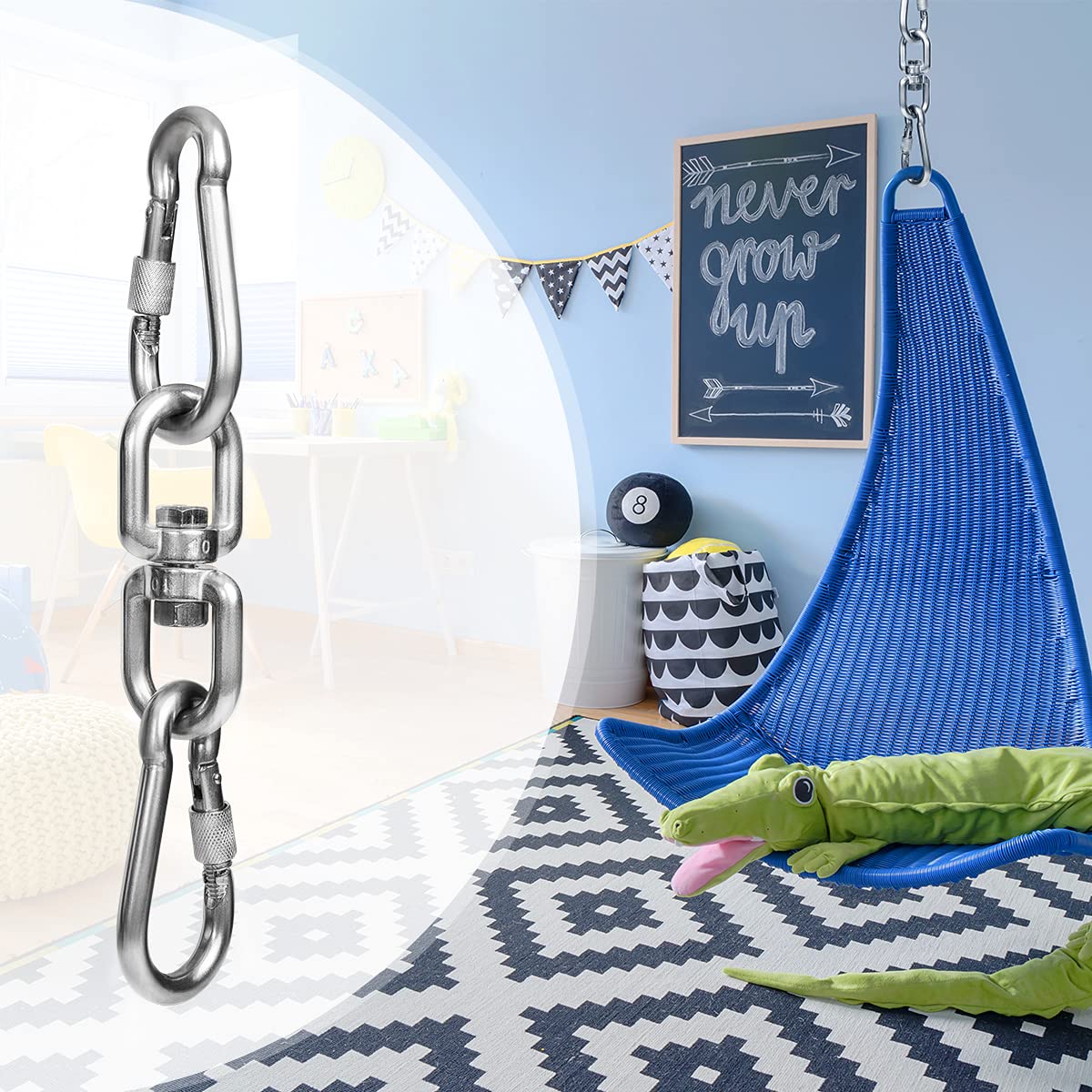 Velomill 2+1 Heavy Duty 304 Stainless Steel Swivel Ring with SUS304 Snap Hooks – Double Ended Eye Hook for Tree Swings, Hammocks, and More (M6)