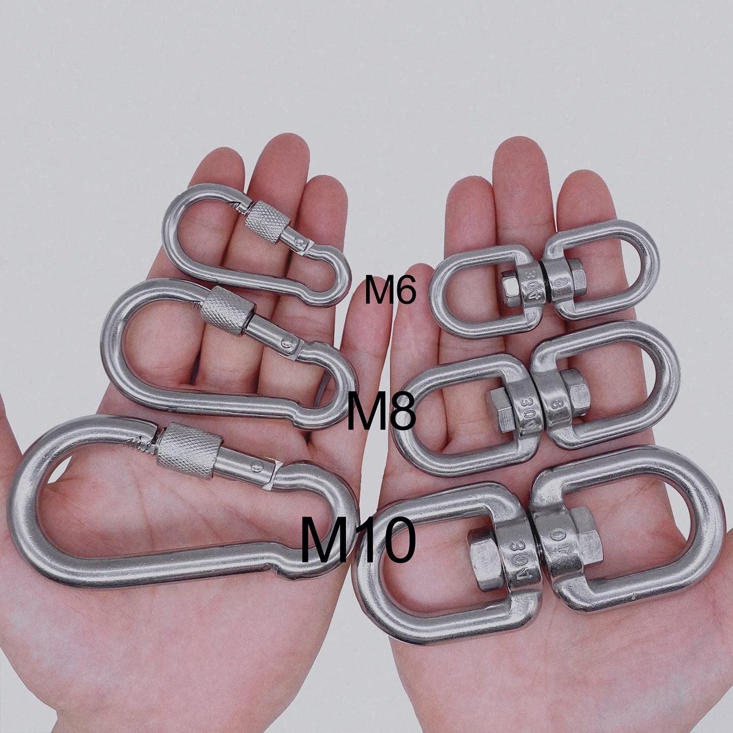 Velomill 2+1 Heavy Duty 304 Stainless Steel Swivel Ring with SUS304 Snap Hooks – Double Ended Eye Hook for Tree Swings, Hammocks, and More (M6)