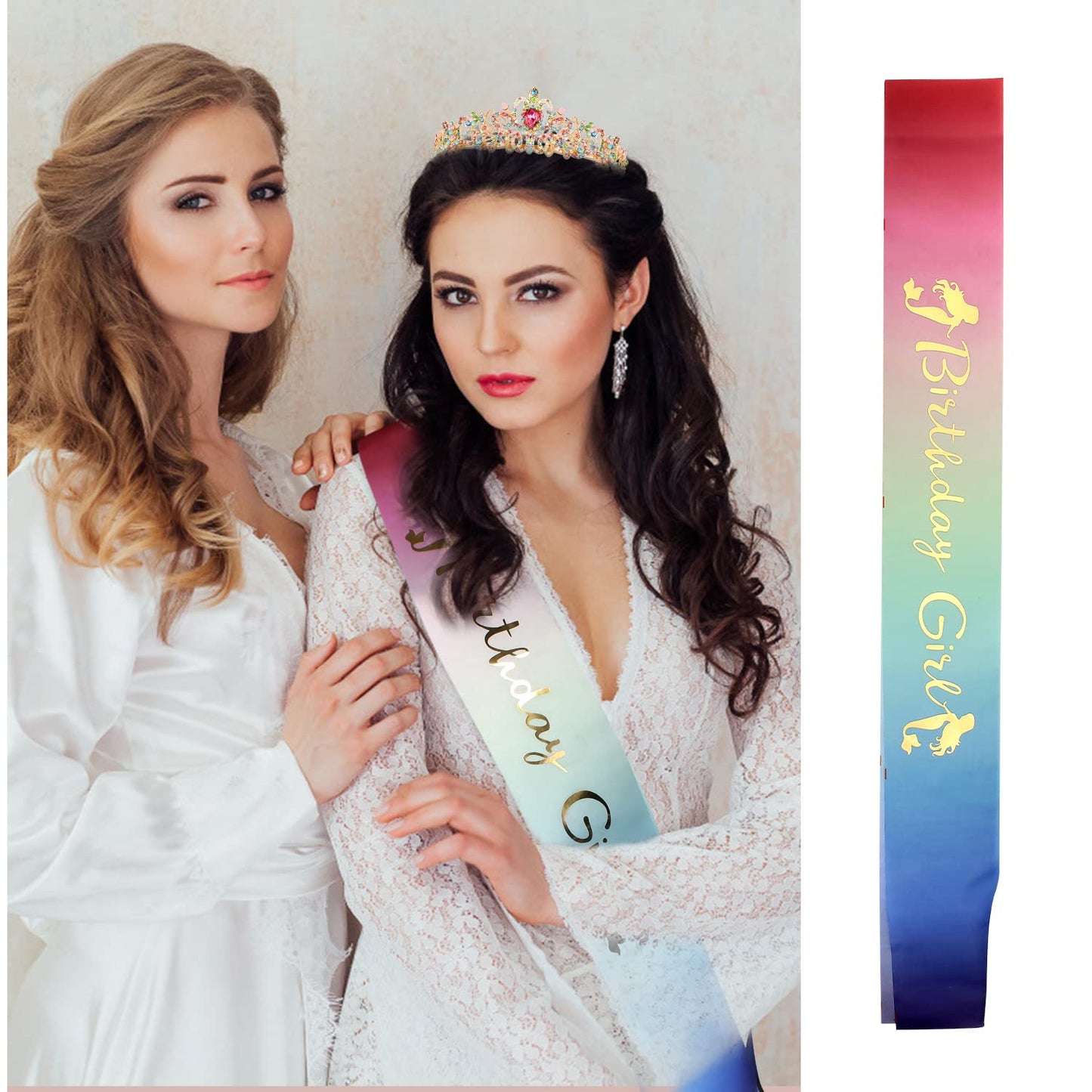 VELSCRUN Birthday Crown, Sash & Tiara – Princess Headband for Girls