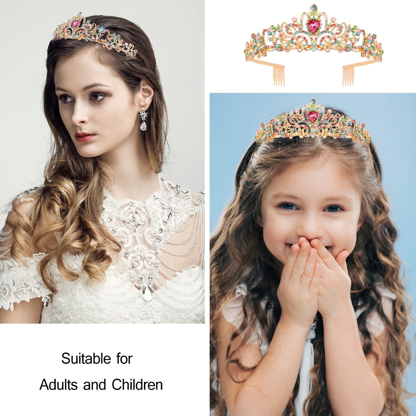 VELSCRUN Birthday Crown, Sash & Tiara – Princess Headband for Girls