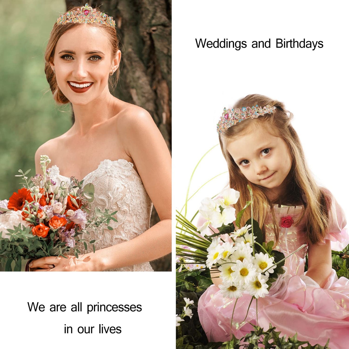 VELSCRUN Birthday Crown, Sash & Tiara – Princess Headband for Girls