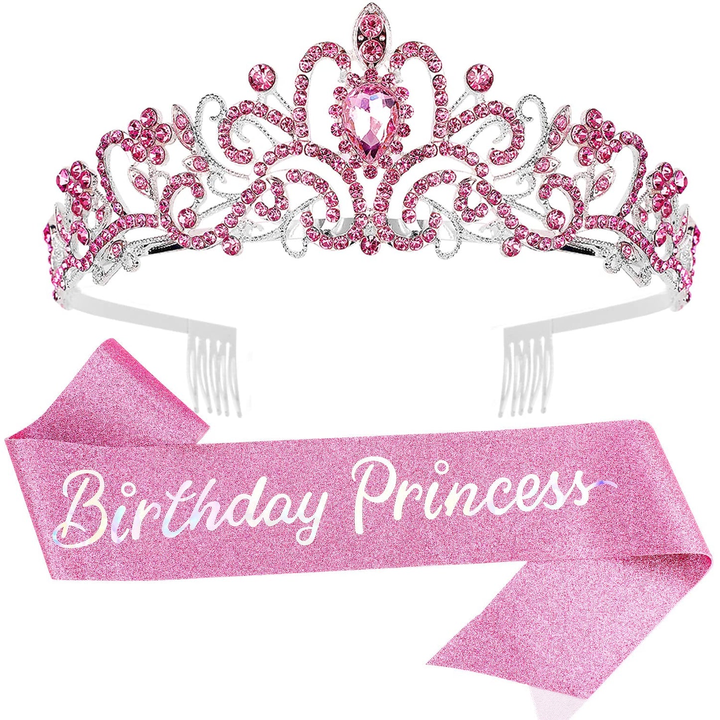 VELSCRUN Princess Birthday Tiara – Rhinestone Crown with Flowers for Girls & Women
