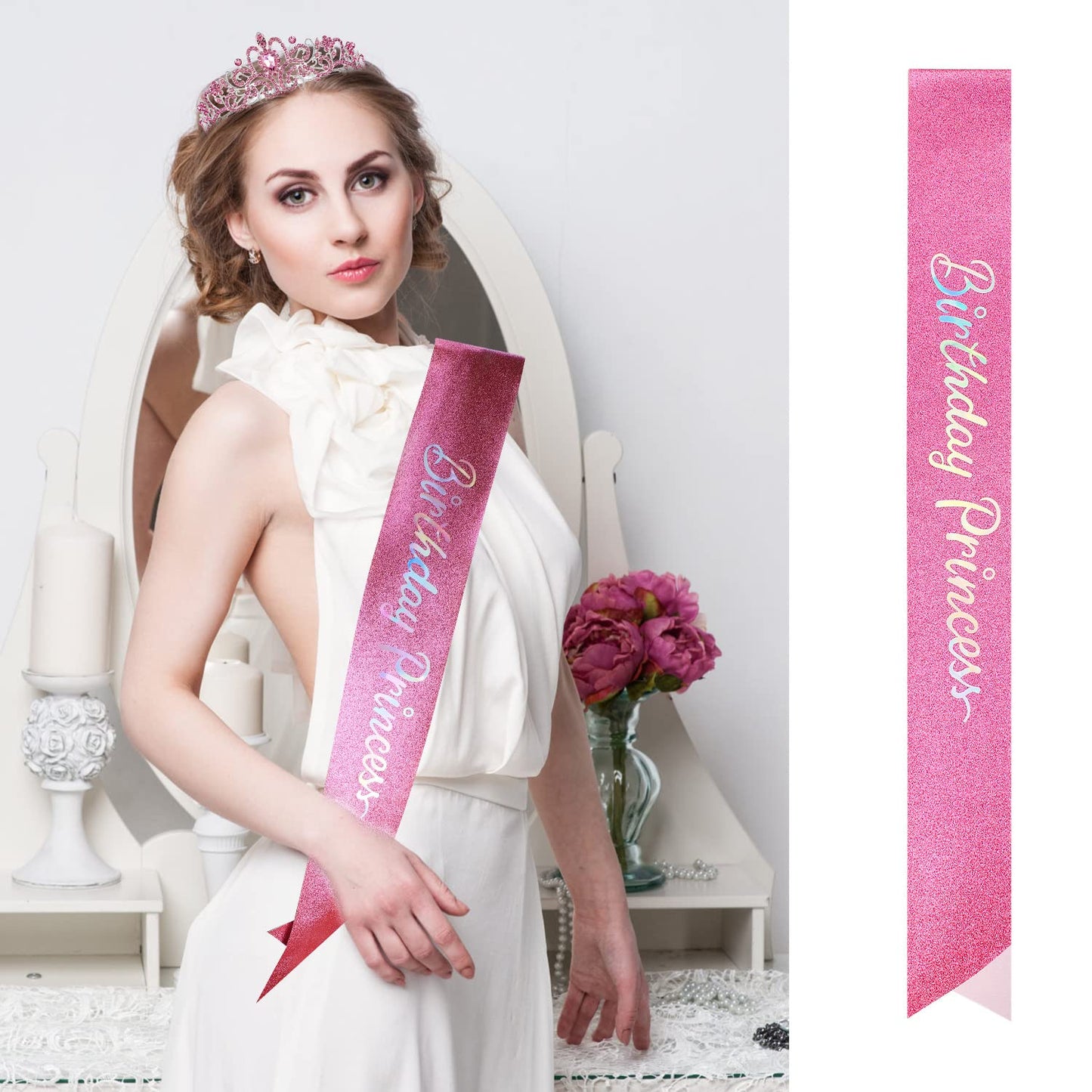 VELSCRUN Princess Birthday Tiara – Rhinestone Crown with Flowers for Girls & Women