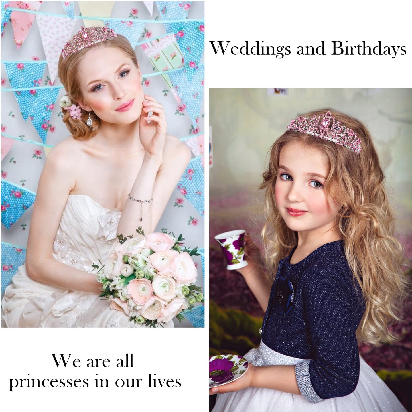 VELSCRUN Princess Birthday Tiara – Rhinestone Crown with Flowers for Girls & Women