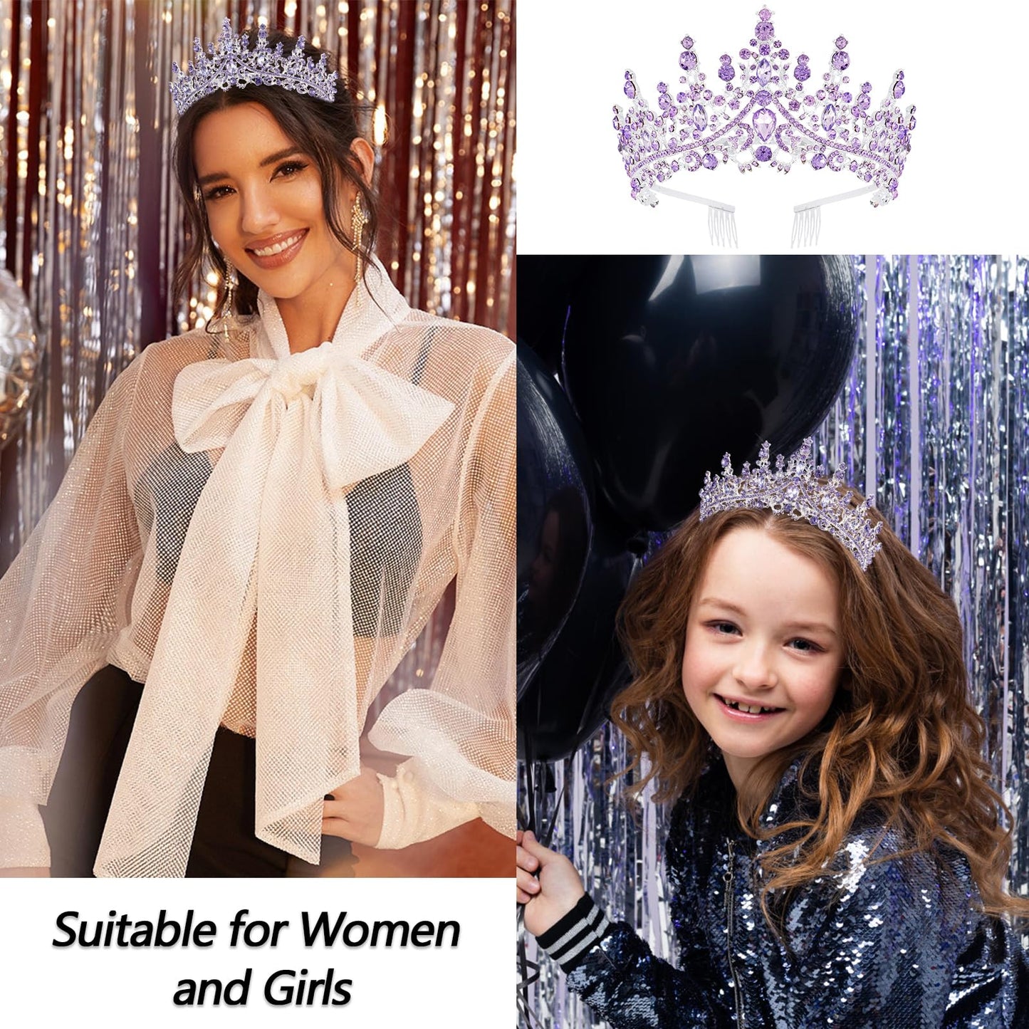 VELSCRUN Purple Crystal Birthday Tiara Crown – It's My Birthday Sash for Women & Girls