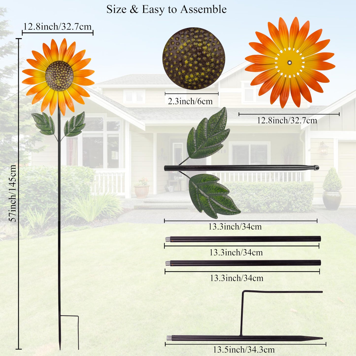 Venniy Sunflower Wind Spinner — 57-Inch Outdoor Garden Windmill