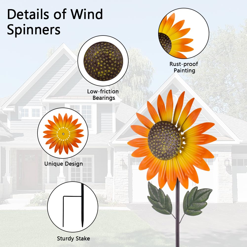 Venniy Sunflower Wind Spinner — 57-Inch Outdoor Garden Windmill