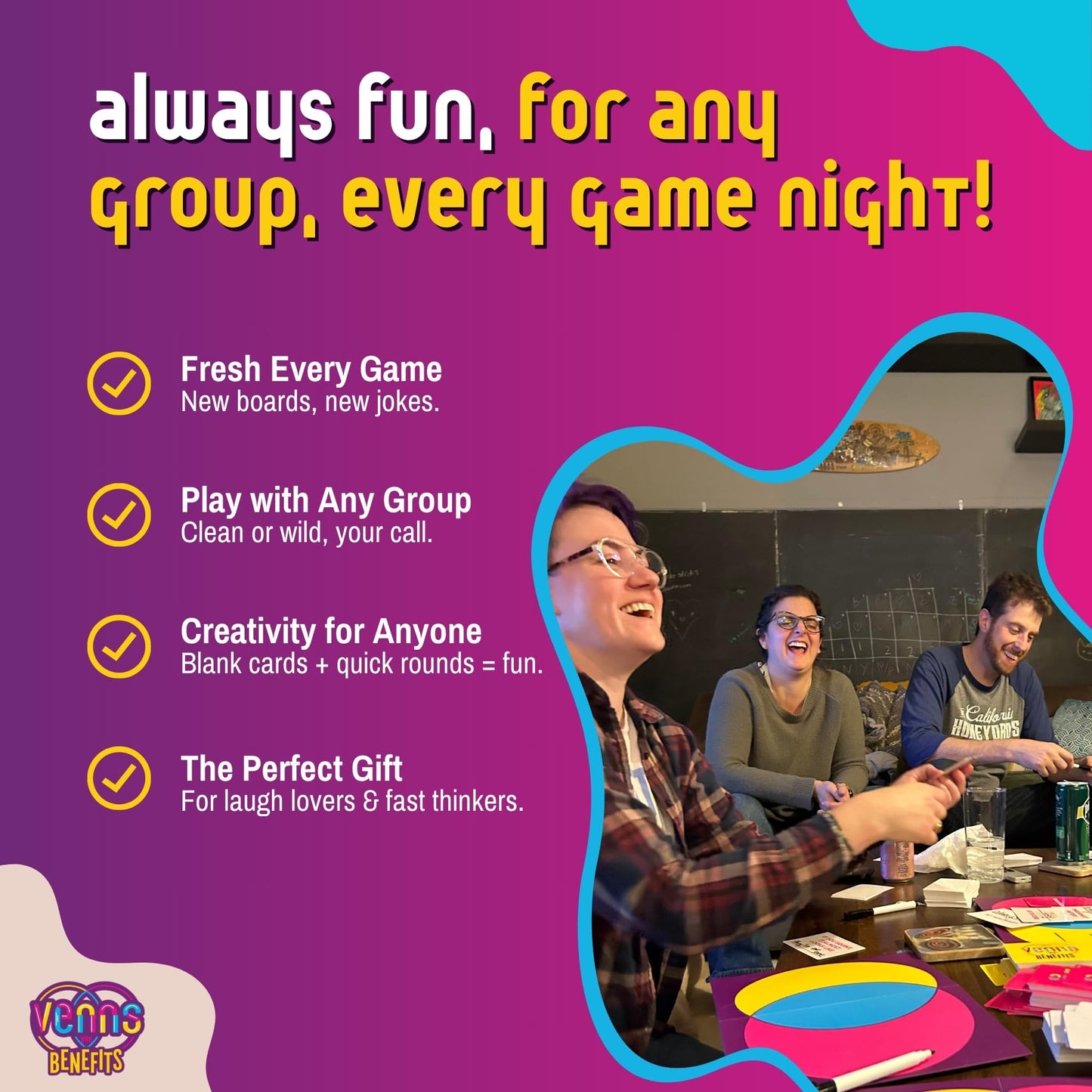 VENNS WITH BENEFITS – Fun Venn Diagram Board Game for 3+ Players | Teens & Adults