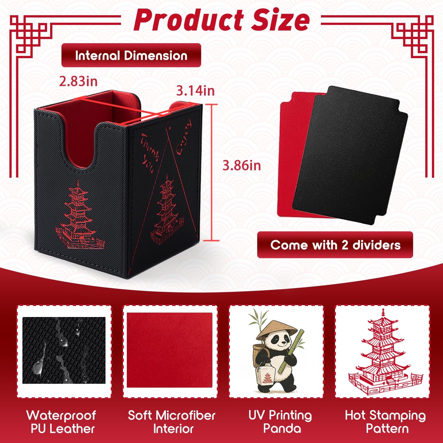 Venssu Chinese Takeout Deck Box – PU Leather Commander Case for 100+ Double-Sleeved Cards