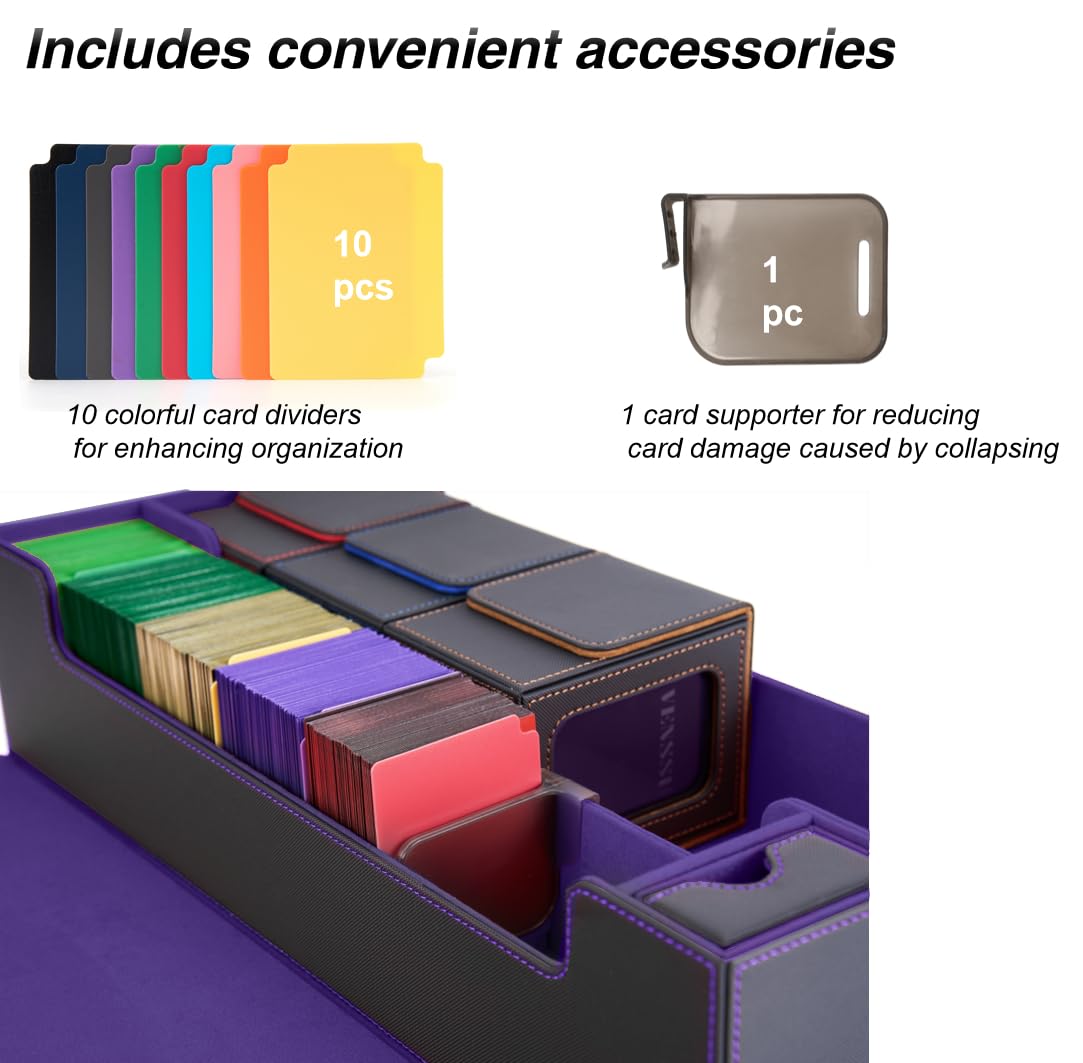 Venssu MTG Deck Box Holds 5 Display Card Deck Boxes with Playmat and Dice Box – Black & Purple