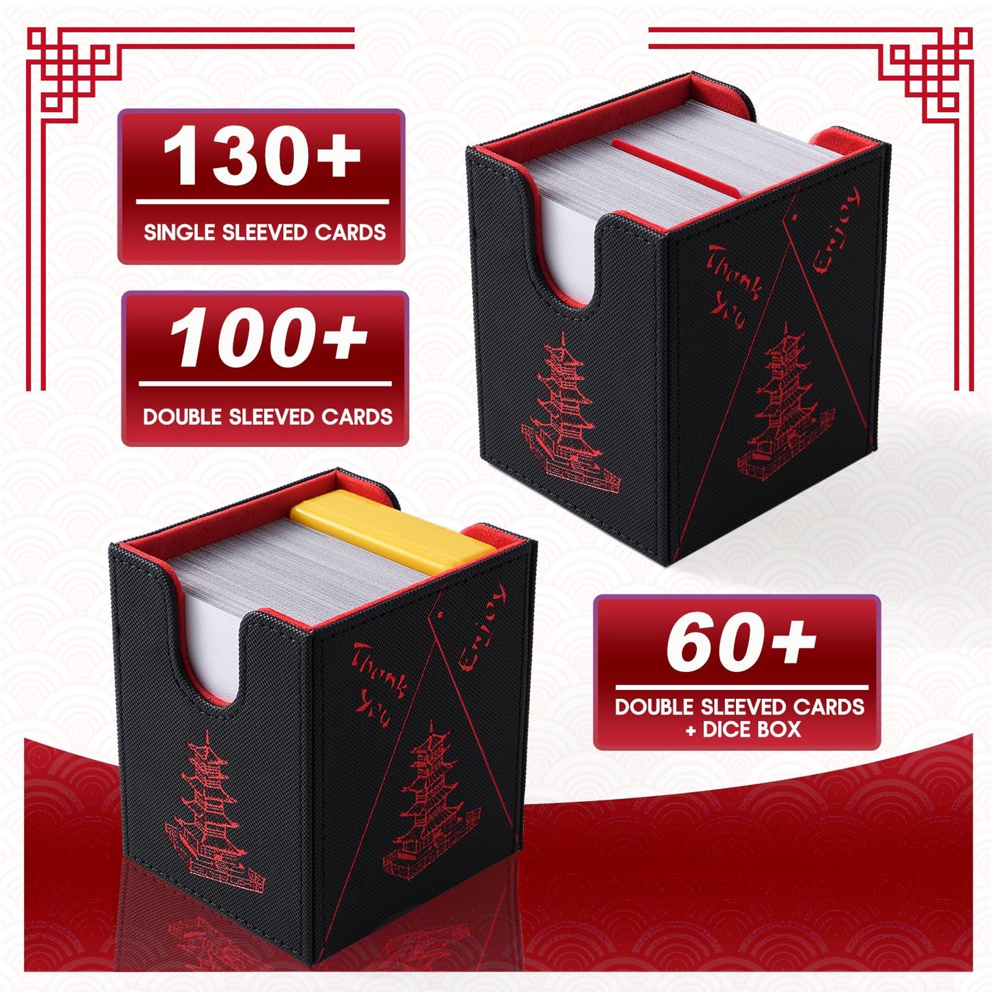 Venssu Chinese Takeout Deck Box – PU Leather Commander Case for 100+ Double-Sleeved Cards