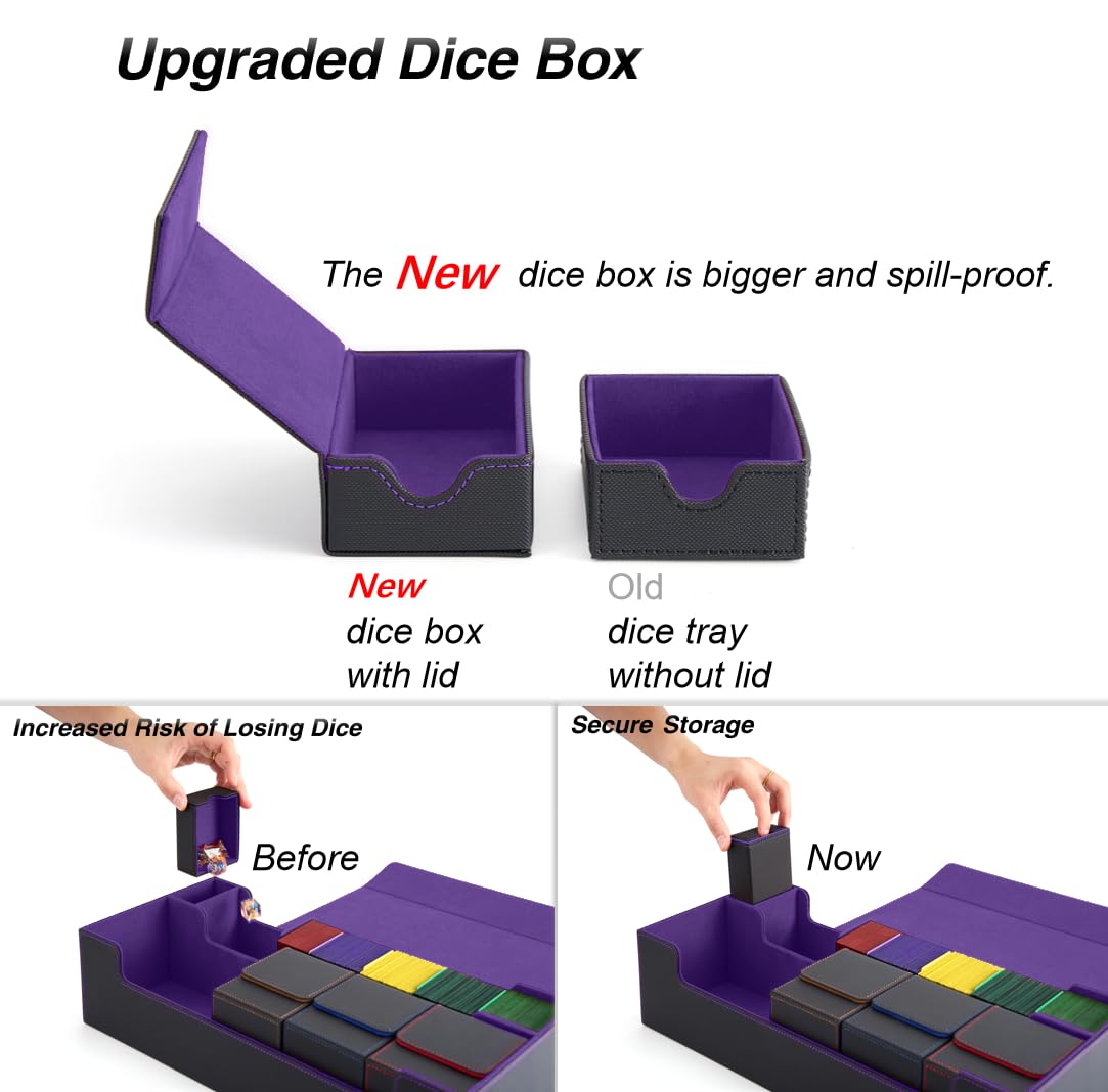 Venssu MTG Deck Box Holds 5 Display Card Deck Boxes with Playmat and Dice Box – Black & Purple