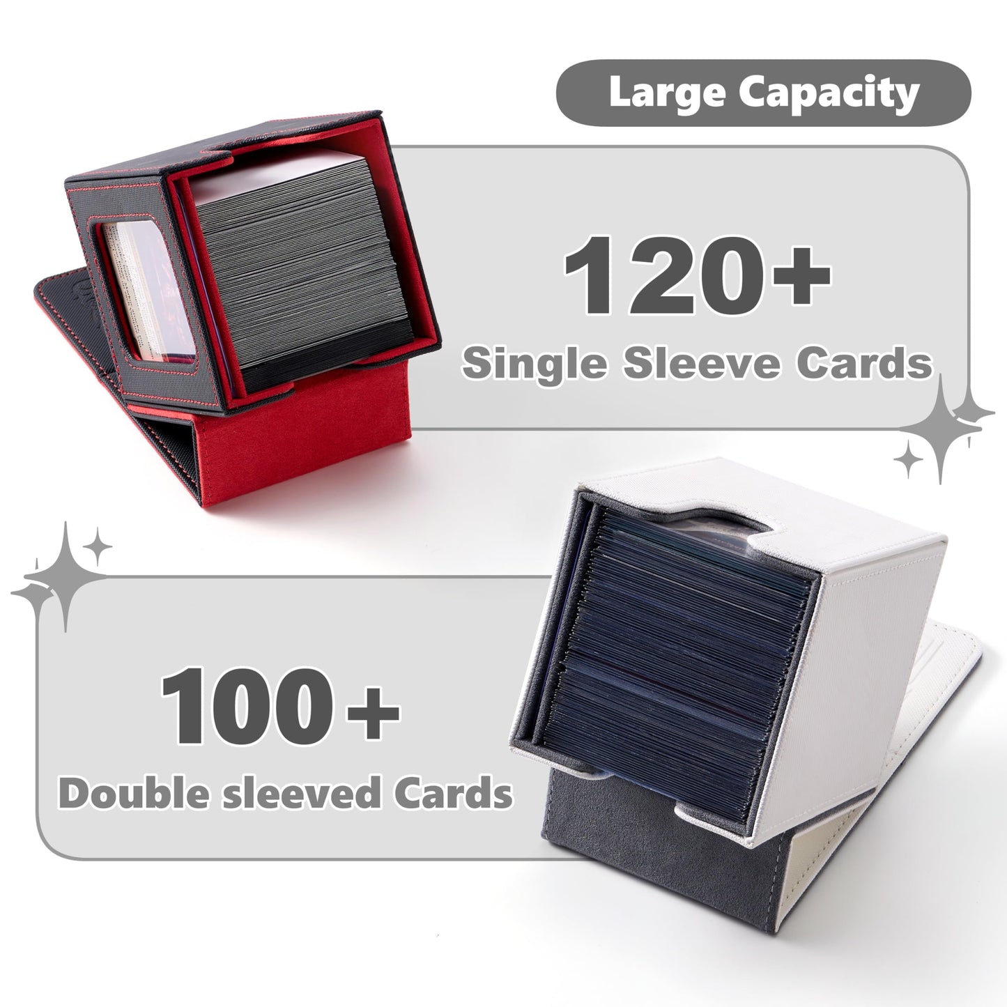 Venssu MTG Deck Box with Commander Display — Dragon Embossed PU Leather, Holds 120 Cards, 2 Dividers, Toploader (Black/Red)