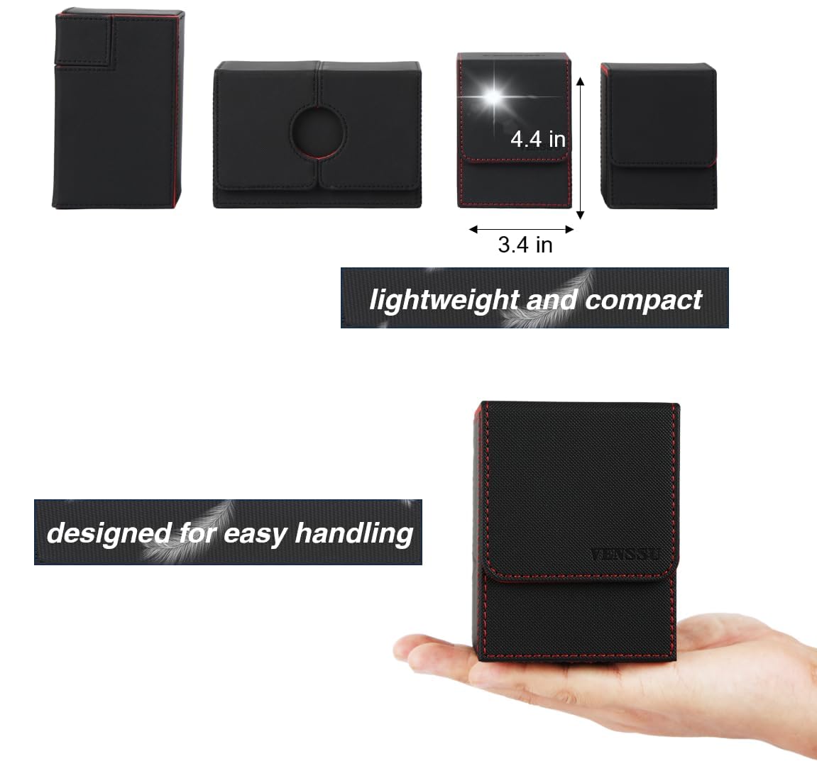 Venssu MTG Deck Box for Commander Display – 100 Double-Sleeved Capacity, Top Loader, 2 Dividers (Black and Purple)