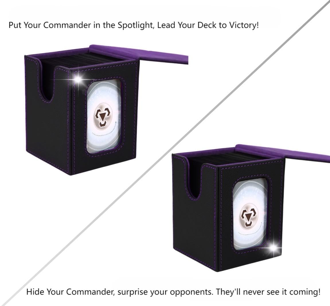 Venssu MTG Deck Box for Commander Display – 100 Double-Sleeved Capacity, Top Loader, 2 Dividers (Black and Purple)