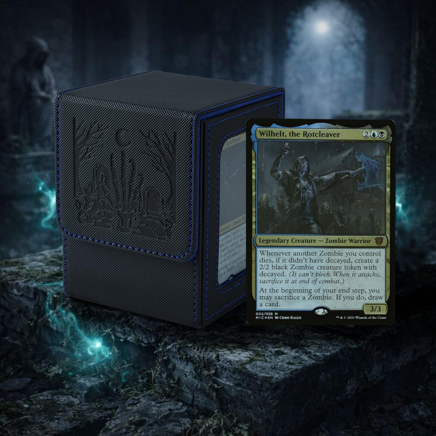 Venssu MTG Deck Box with Commander Display – Holds 100 Double-Sleeved Cards, 2 Dividers, Toploader (Black & Blue)