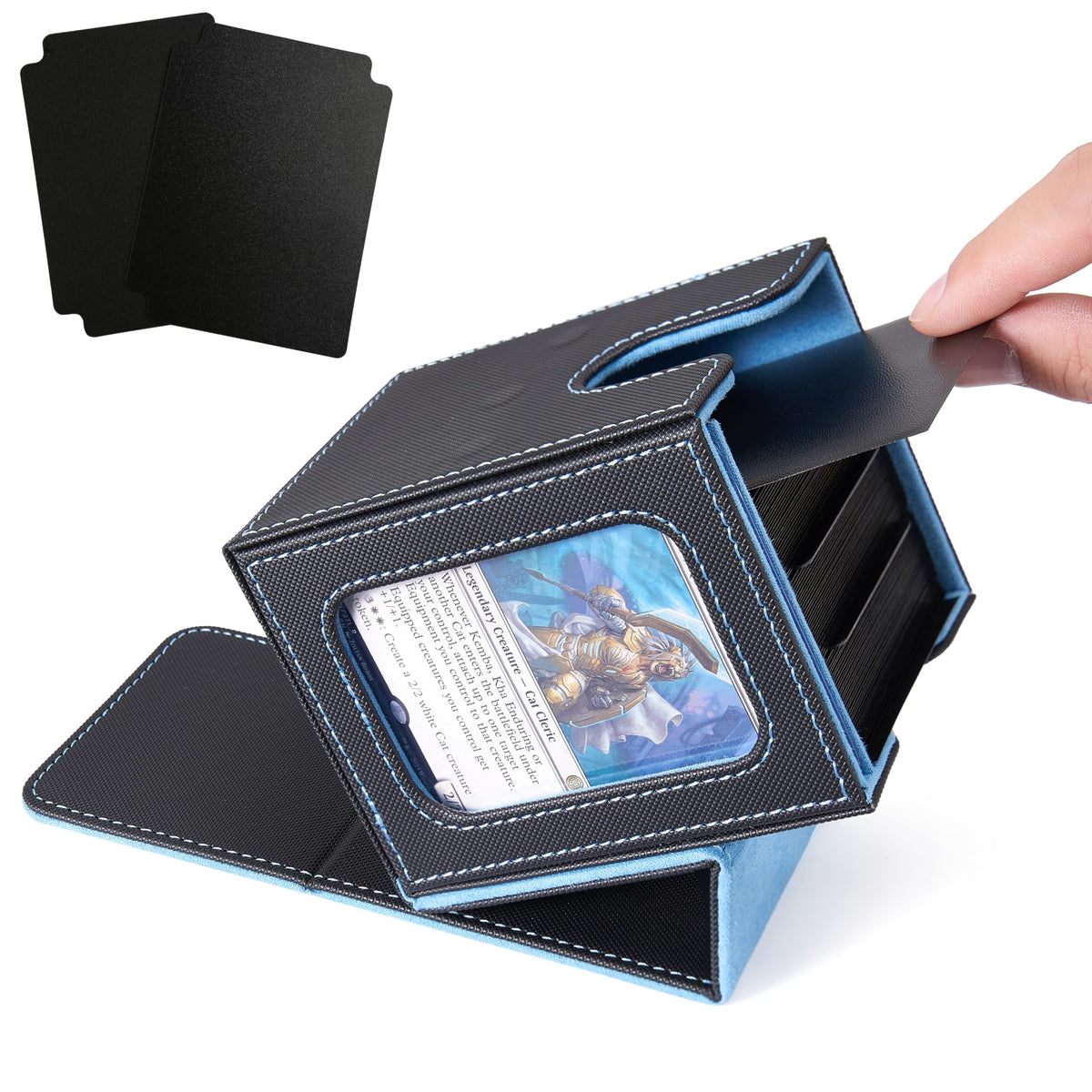 Venssu MTG Deck Box for Commander – Window Display, Holds 100 Double-Sleeved Cards, Black & Wathet