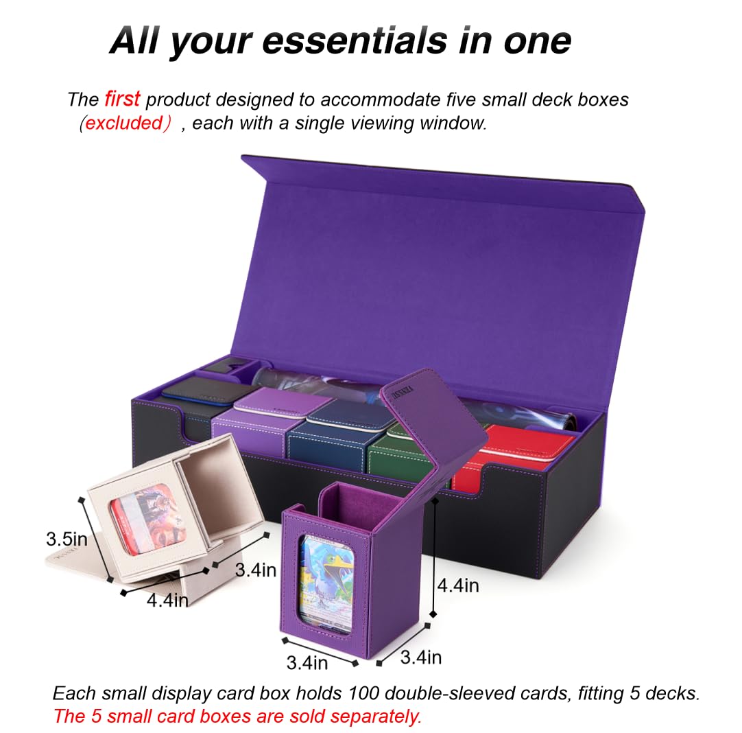 Venssu MTG Deck Box Holds 5 Display Card Deck Boxes with Playmat and Dice Box – Black & Purple