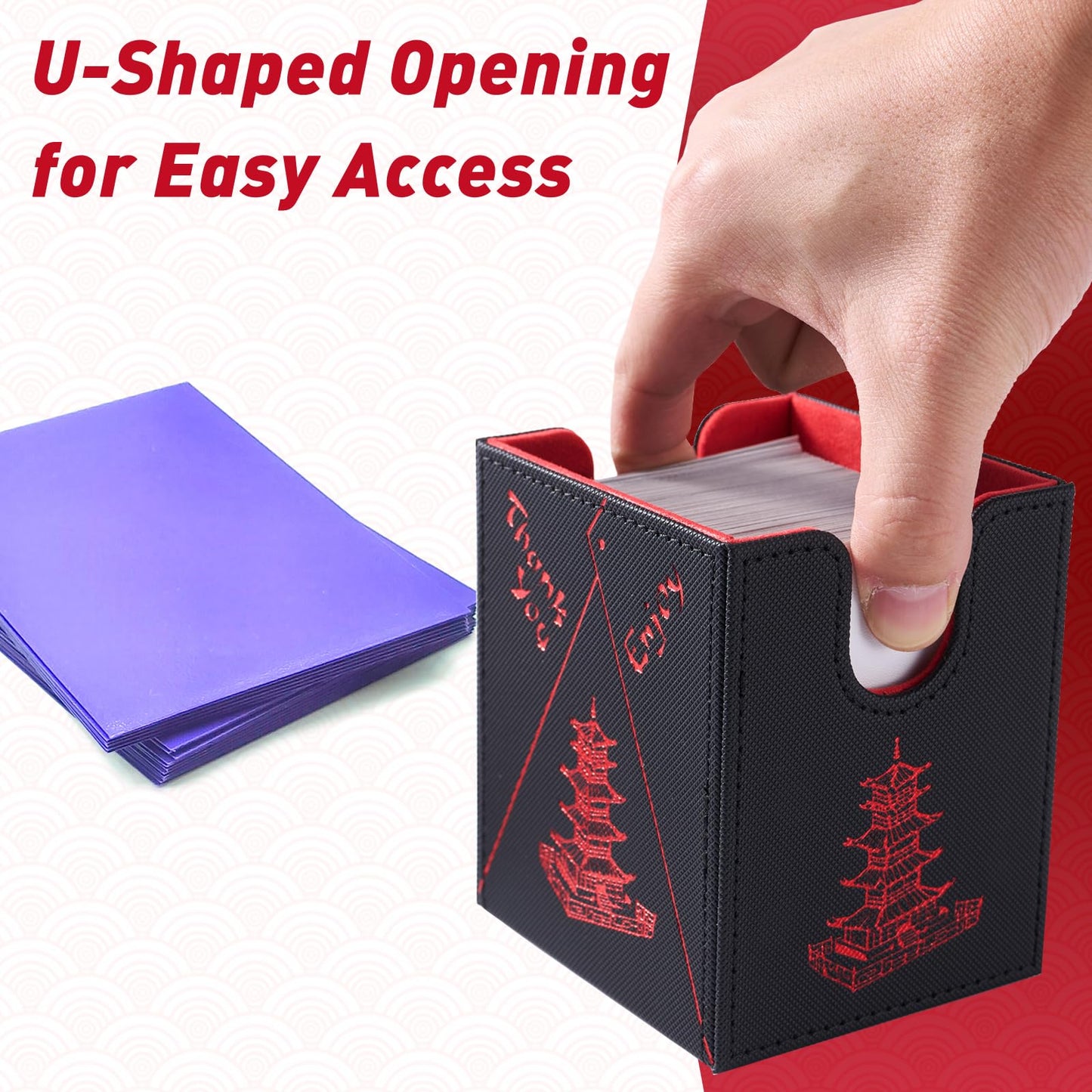 Venssu Chinese Takeout Deck Box – PU Leather Commander Case for 100+ Double-Sleeved Cards