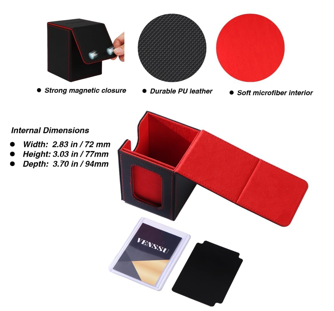 Venssu MTG Deck Box for Commander Display – Fits 100 Double-Sleeved Cards, Top Loader, 2 Dividers (Blue & Red)