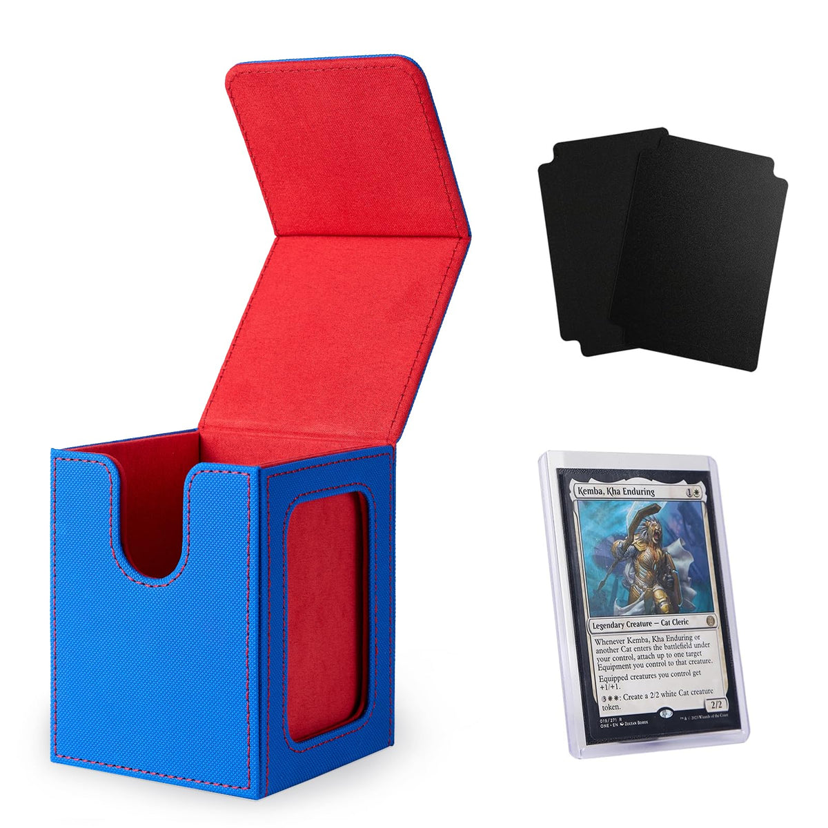 Venssu MTG Deck Box for Commander Display – Fits 100 Double-Sleeved Cards, Top Loader, 2 Dividers (Blue & Red)