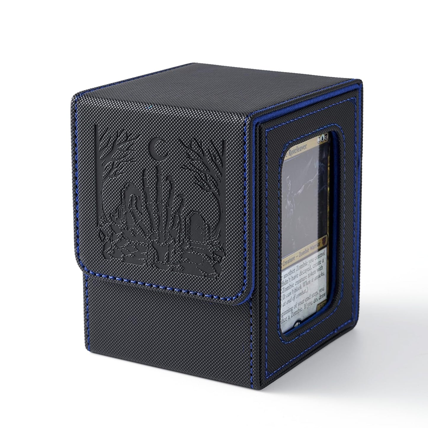 Venssu MTG Deck Box with Commander Display – Holds 100 Double-Sleeved Cards, 2 Dividers, Toploader (Black & Blue)