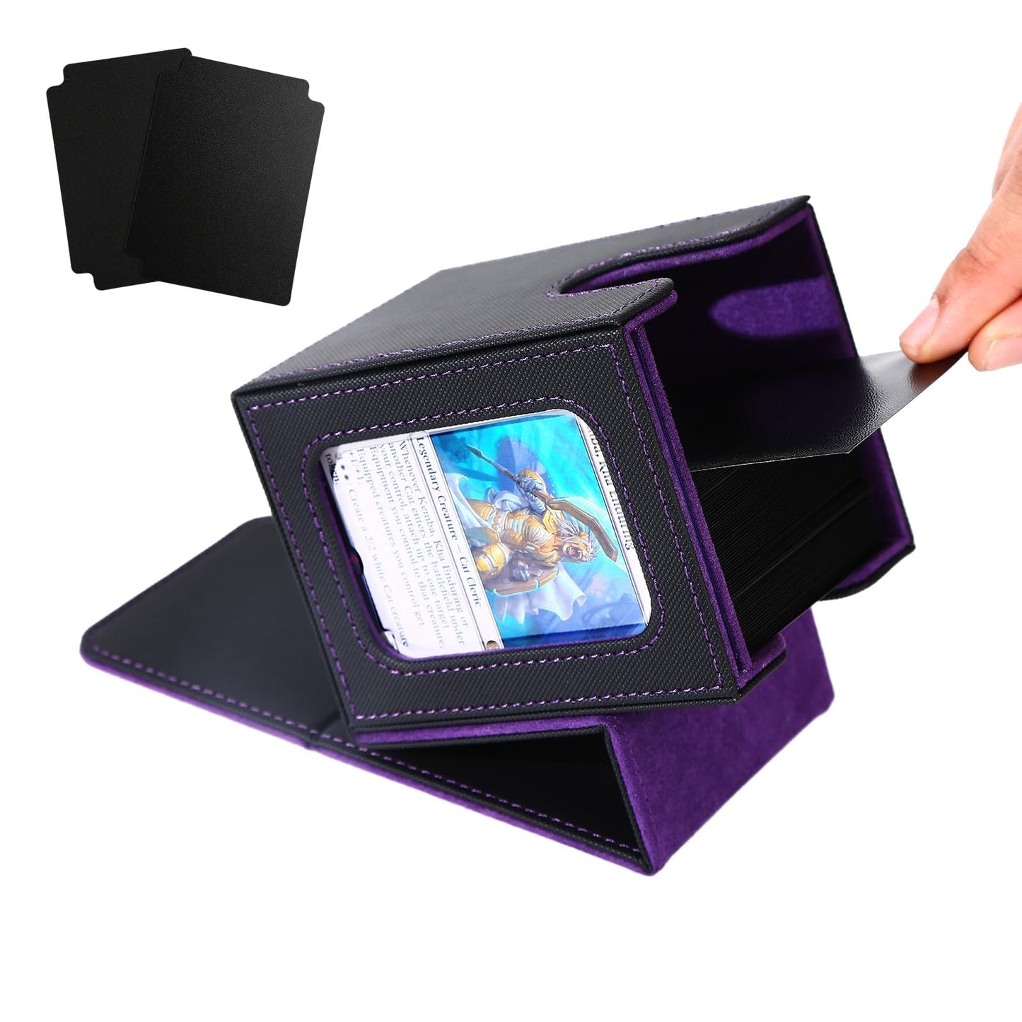 Venssu MTG Deck Box for Commander Display – 100 Double-Sleeved Capacity, Top Loader, 2 Dividers (Black and Purple)
