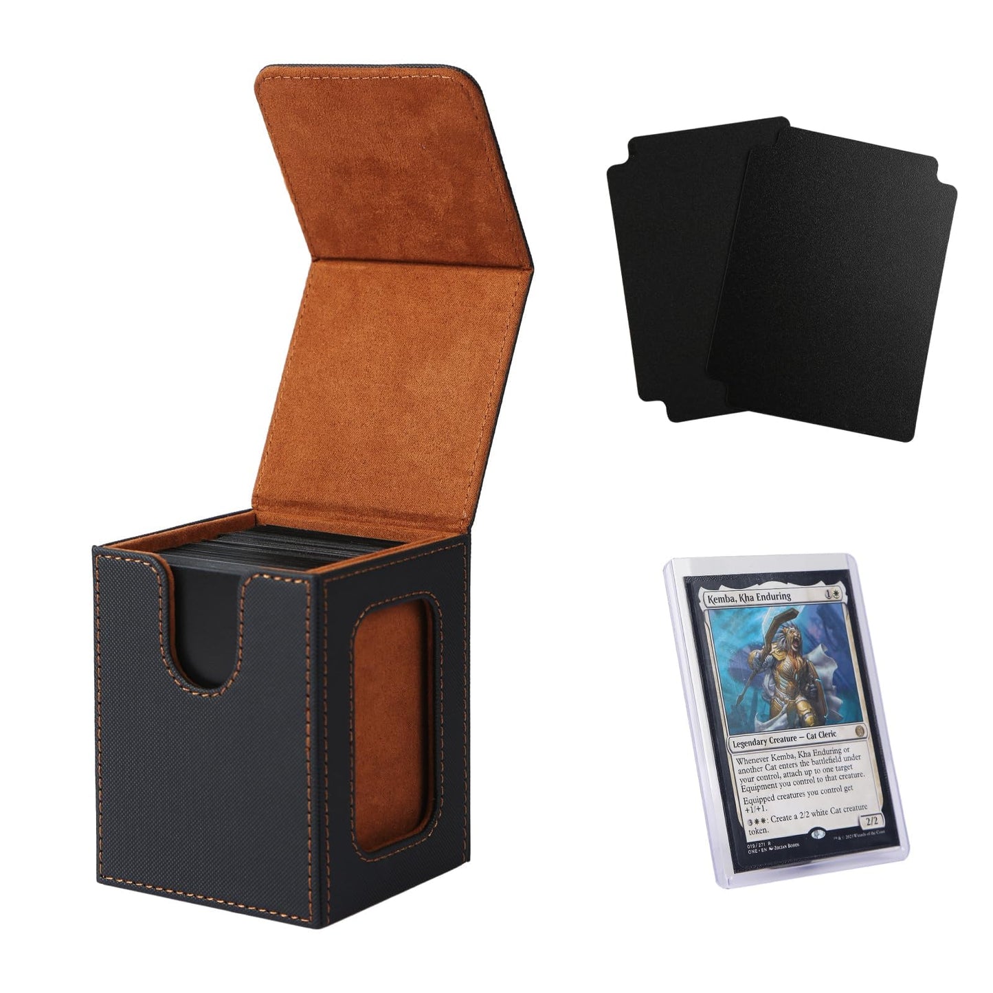 Venssu MTG Deck Box for Commander Display – Holds 100 Double-Sleeved Cards, 2 Dividers & Toploader (Black & Brown)