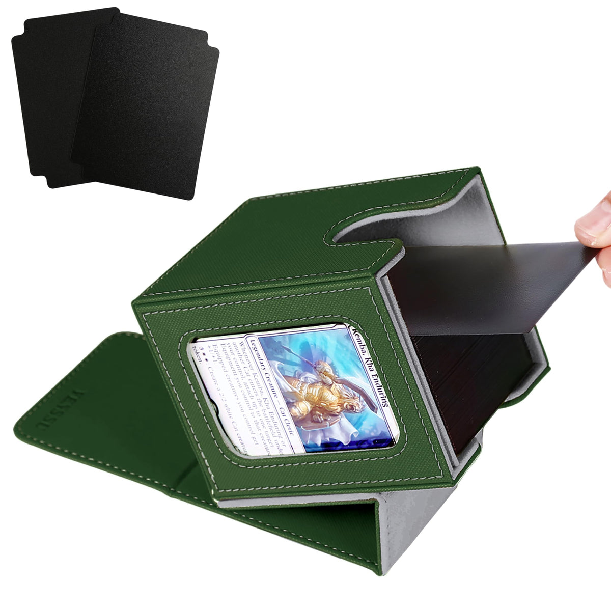 Venssu MTG Deck Box for Commander with Window | 100 Double-Sleeved Cards | Green & Grey