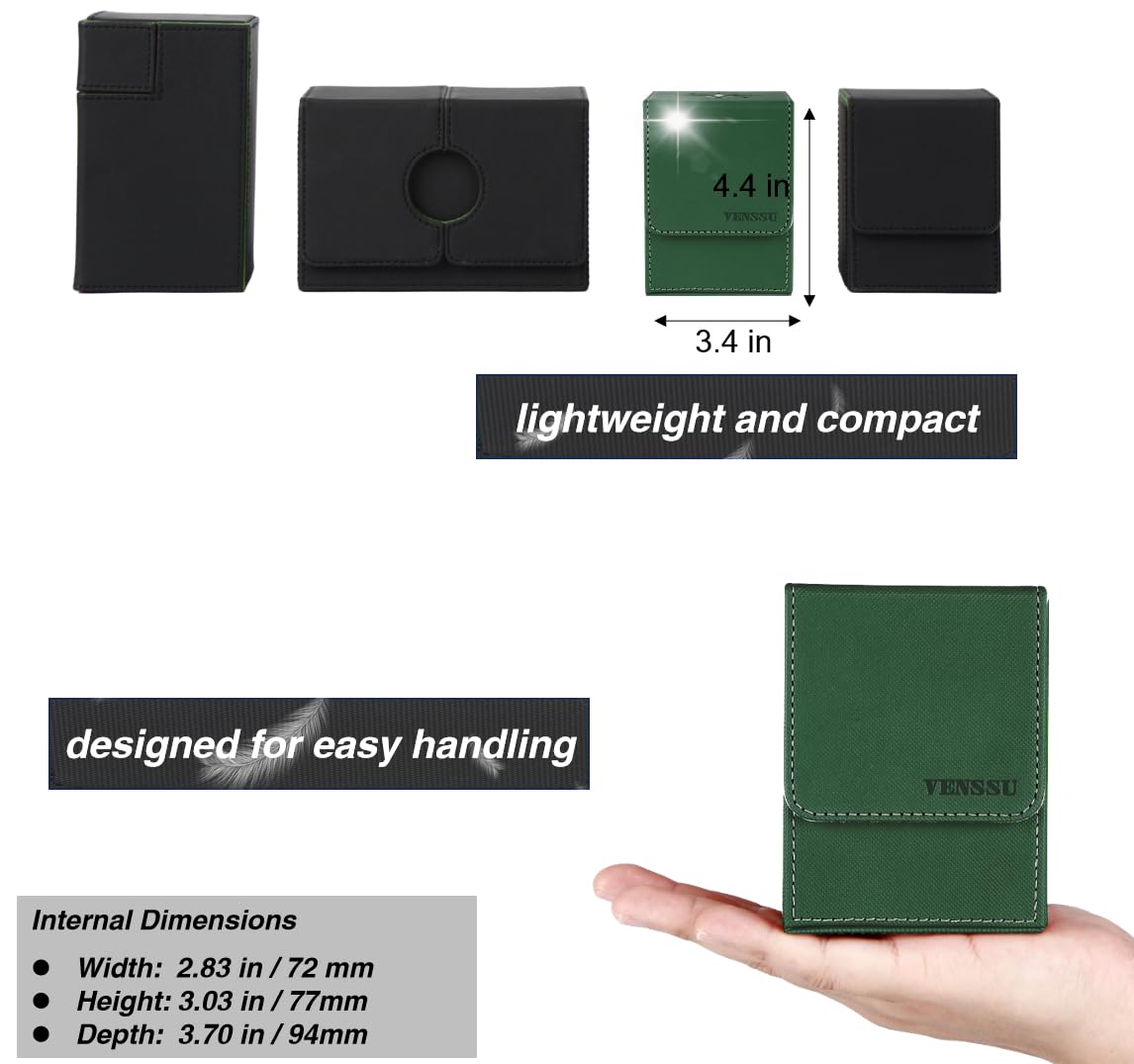 Venssu MTG Deck Box for Commander with Window | 100 Double-Sleeved Cards | Green & Grey