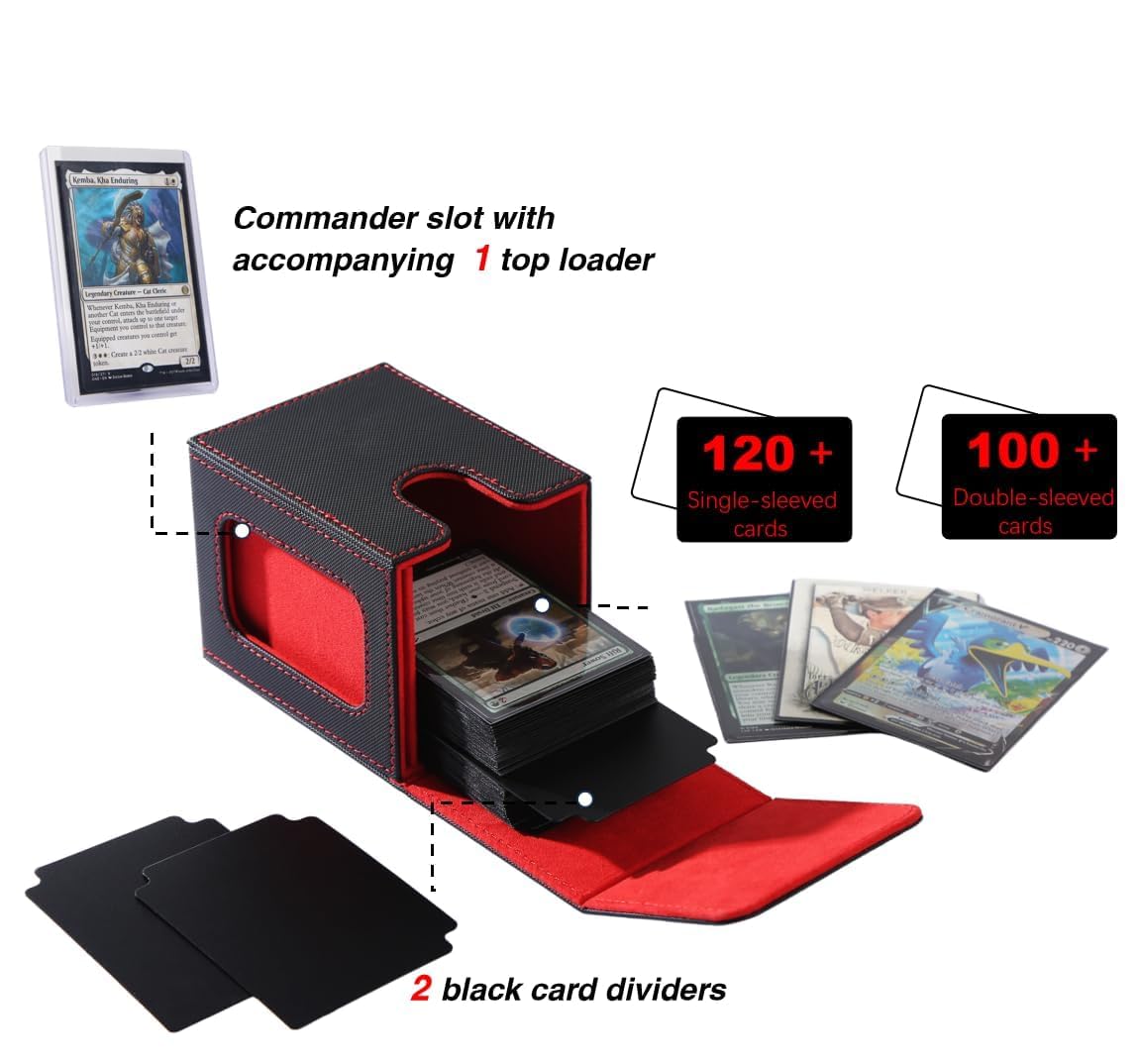 Venssu MTG Deck Box for Commander Display – Fits 100 Double-Sleeved Cards, Top Loader, 2 Dividers (Blue & Red)
