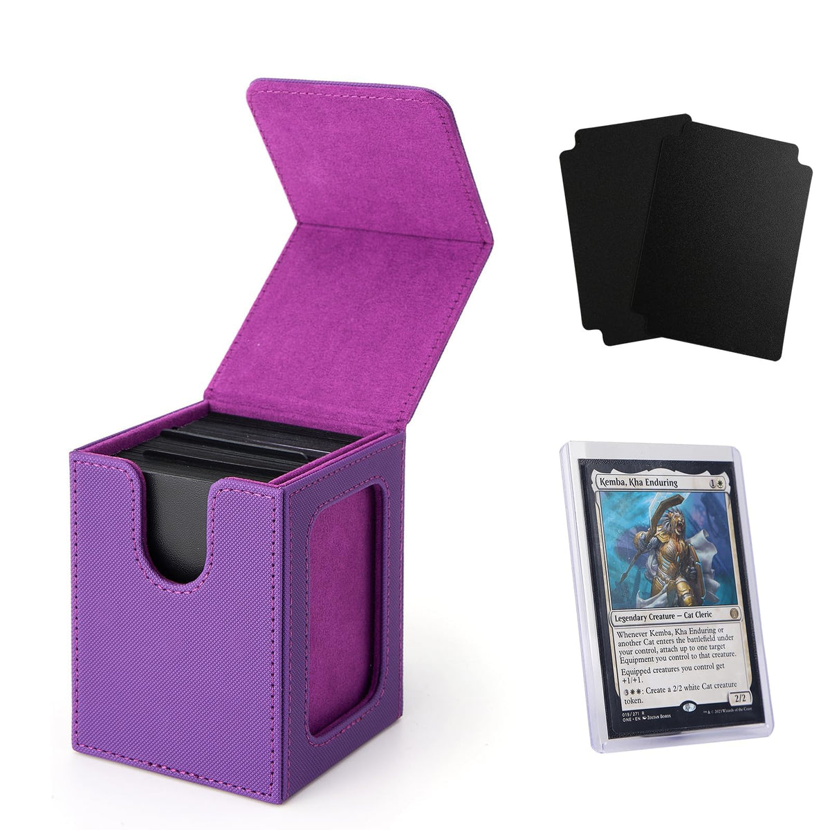 Venssu MTG Deck Box for Commander Display – Holds 100 Double-Sleeved Cards, Top Loader, 2 Dividers (Purple)