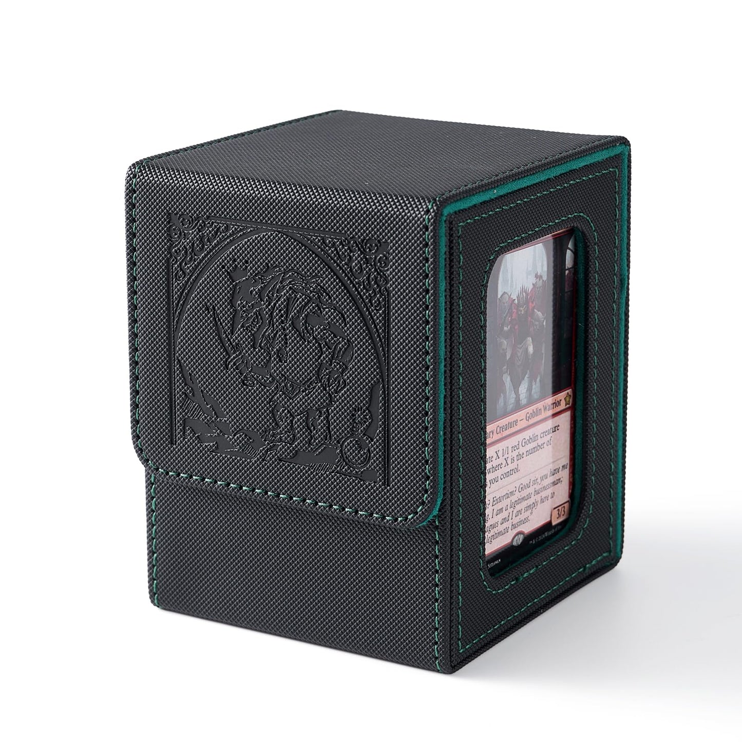 Venssu MTG Deck Box with Commander Display — Fits 100 Double-Sleeved Cards | Black & Green
