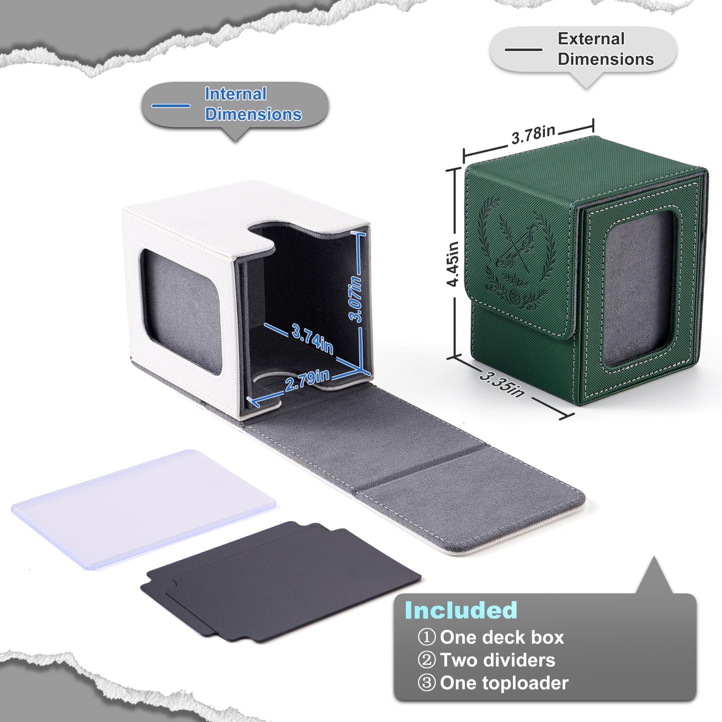 Venssu MTG Deck Box with Commander Display — Fits 100 Double-Sleeved Cards | Black & Green
