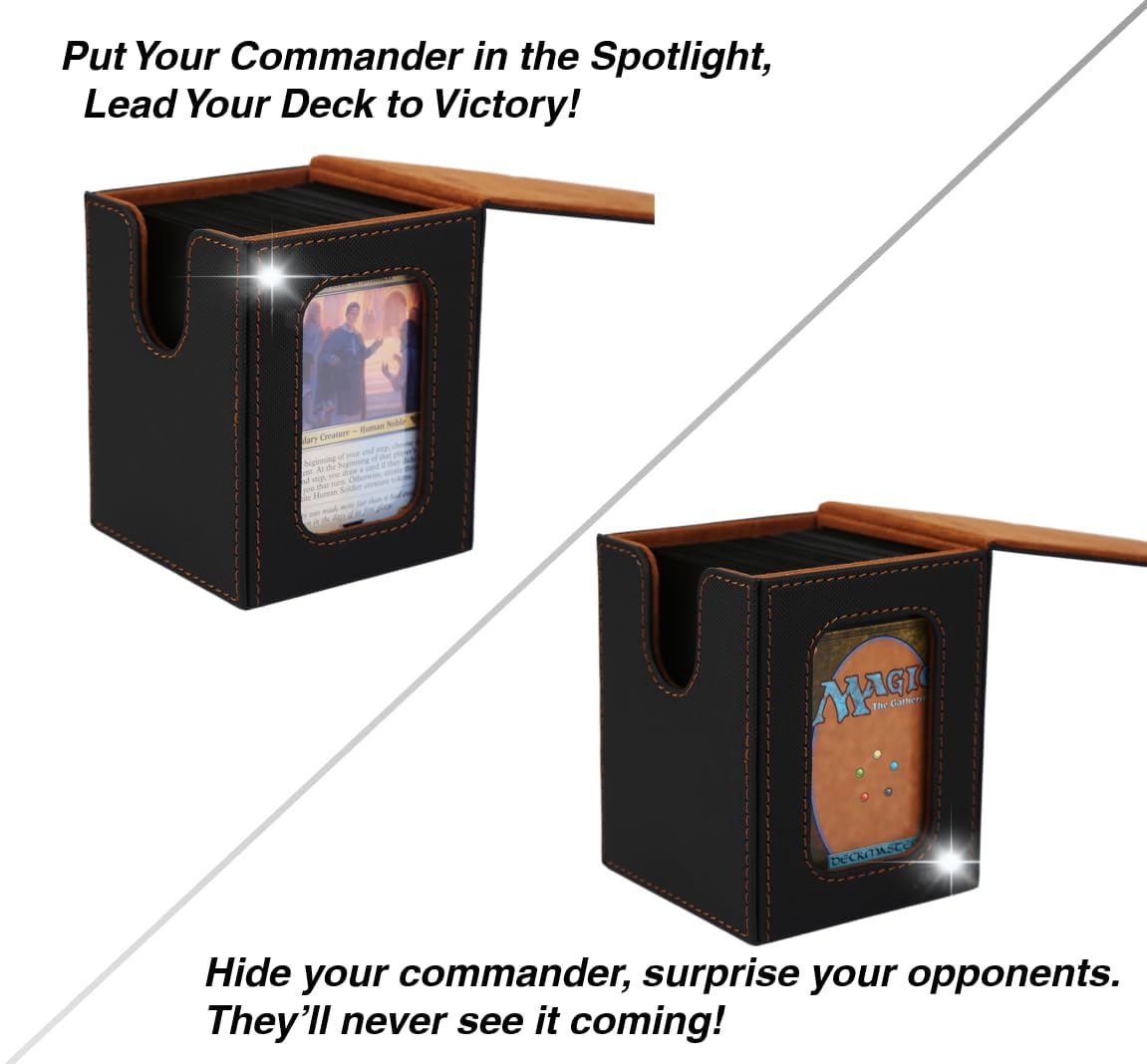 Venssu MTG Deck Box for Commander Display – Holds 100 Double-Sleeved Cards, 2 Dividers & Toploader (Black & Brown)