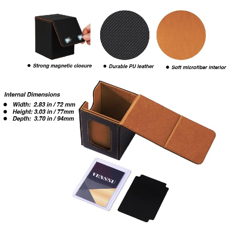 Venssu MTG Deck Box for Commander Display – Holds 100 Double-Sleeved Cards, 2 Dividers & Toploader (Black & Brown)