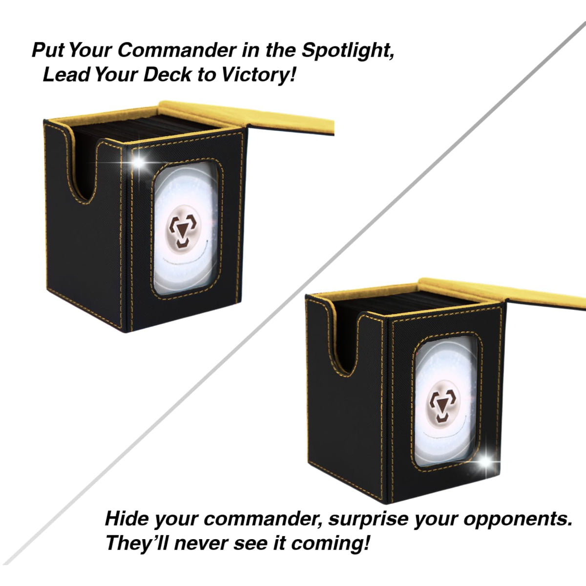 Venssu MTG Deck Box for Commander Display — 100 Double-Sleeved Capacity, Black & Yellow with Window