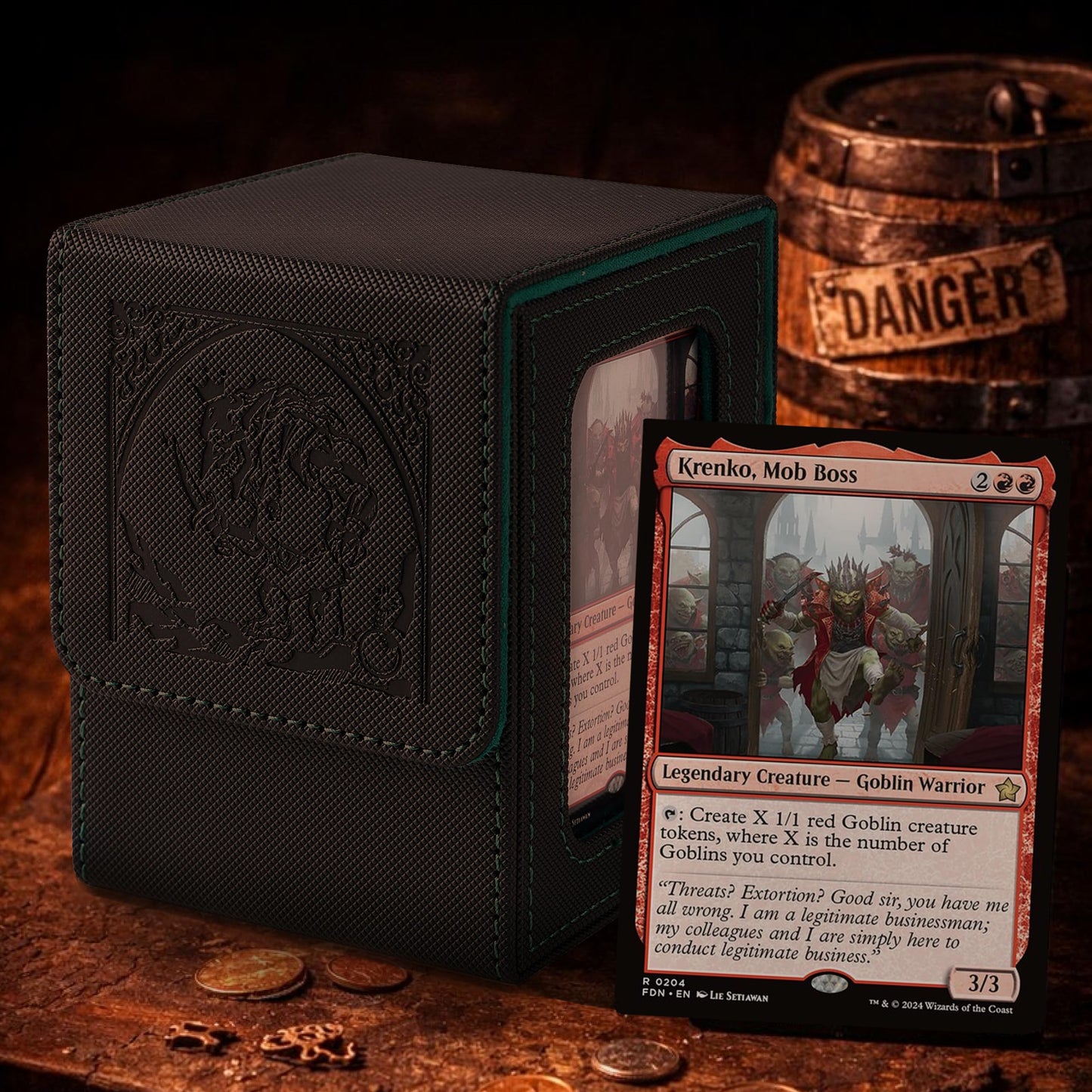 Venssu MTG Deck Box with Commander Display — Fits 100 Double-Sleeved Cards | Black & Green