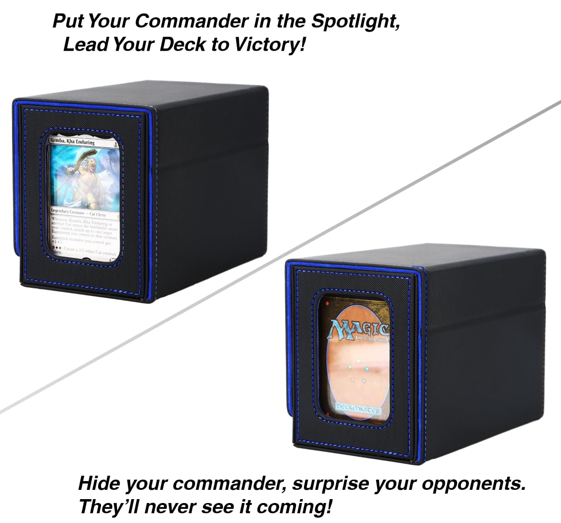 Venssu MTG Commander Deck Box – 2-Compartment Case with Dice Tray (160 DS / 200 SS) Black/Blue