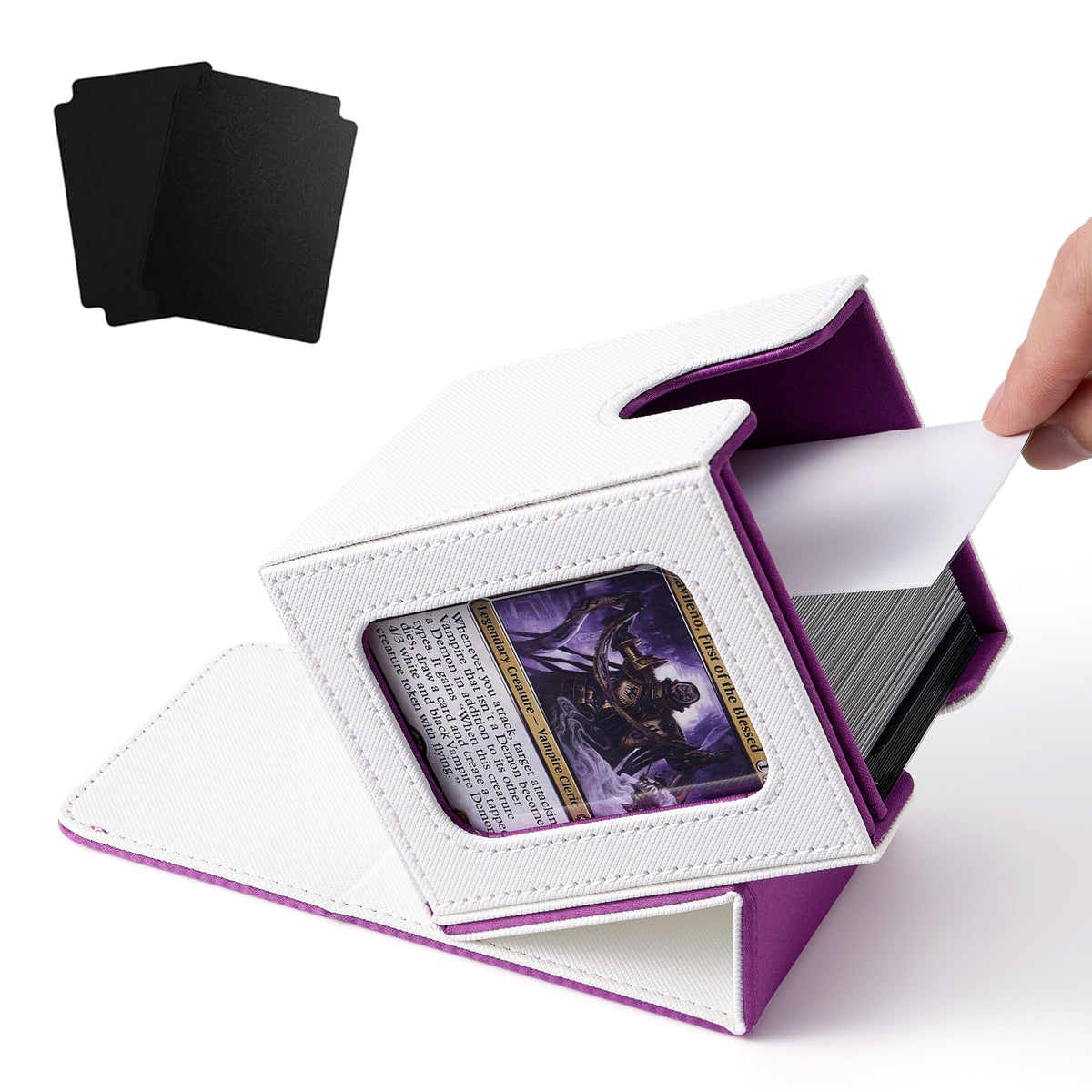 Venssu MTG Deck Box with Window – Commander Display, Fits 100 Double-Sleeved Cards (White and Purple)